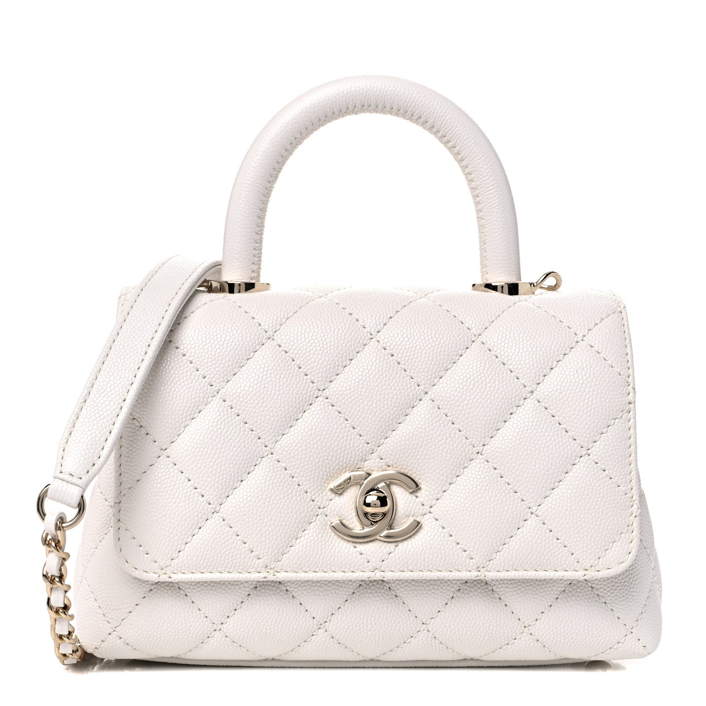 Caviar Quilted Extra Mini Coco Handle Flap White
