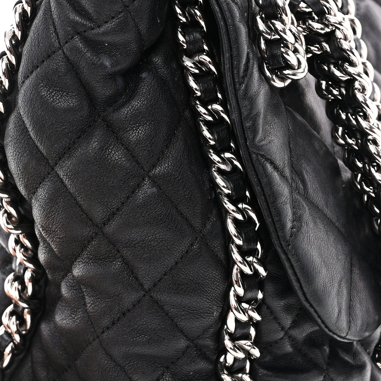 Washed Lambskin Quilted Maxi Chain Around Flap Black