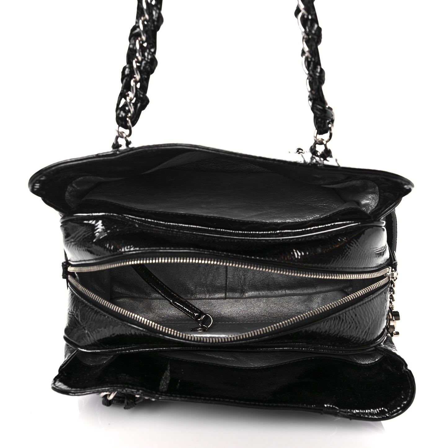 Patent Calfskin Small Luxe Ligne Tote Black