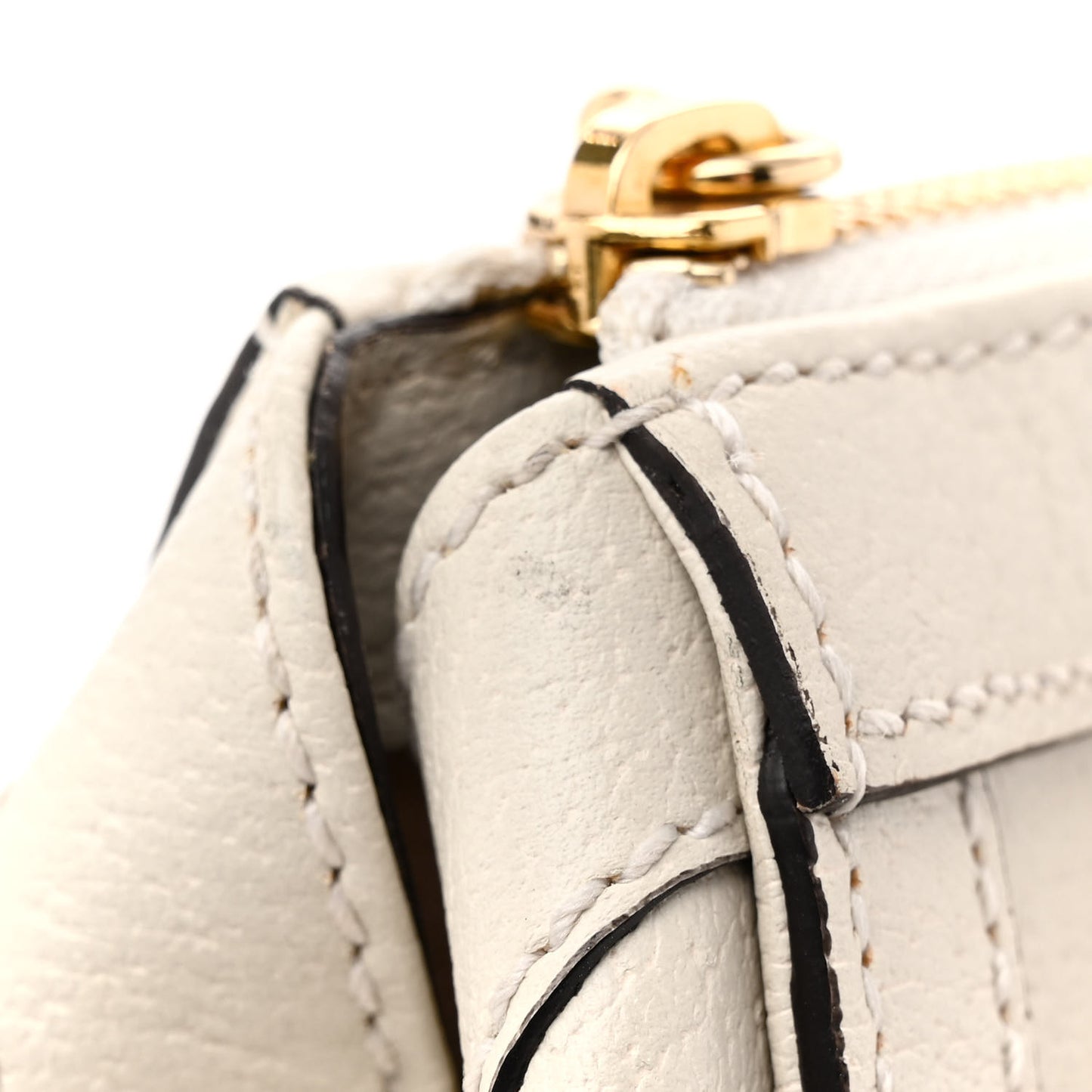Textured Calfskin Web Small Ophidia Tote Bag Mystic White