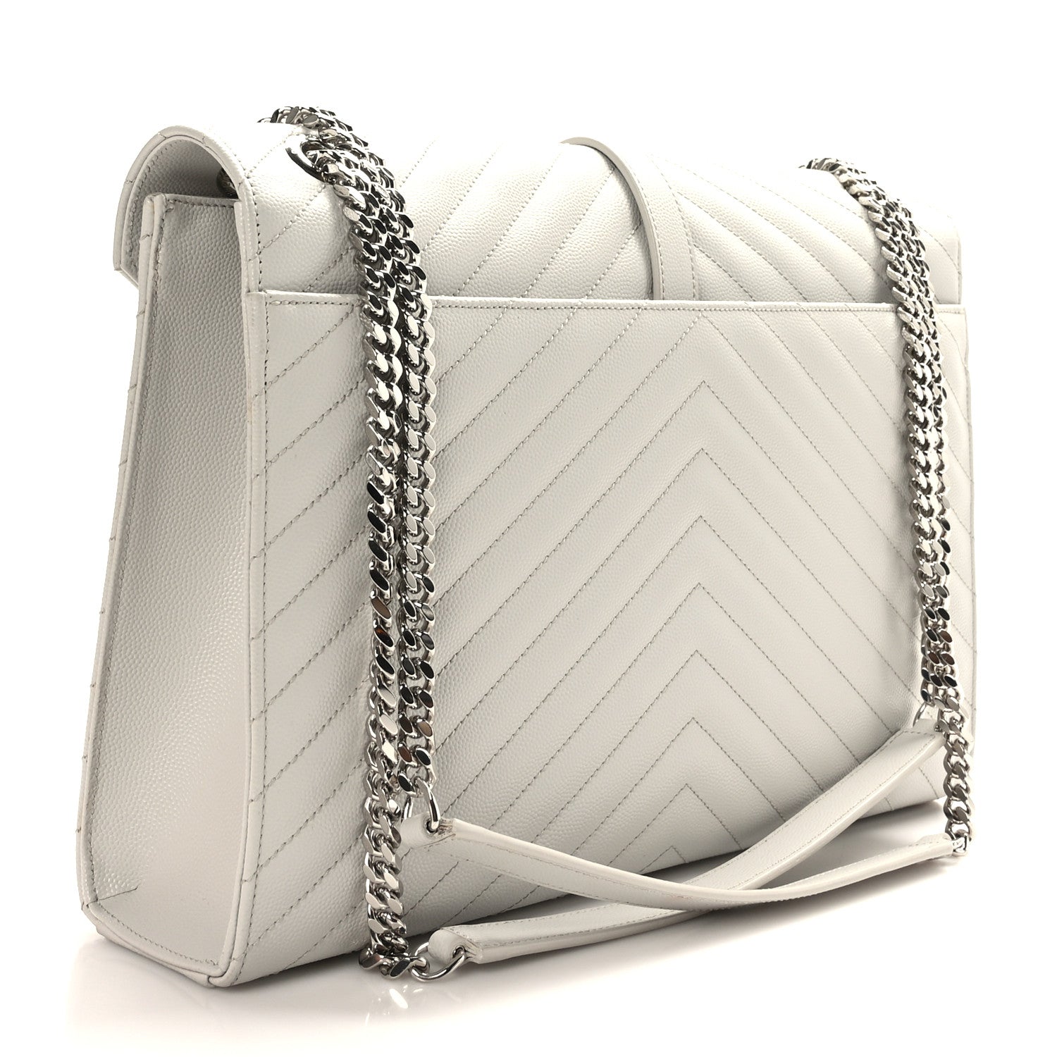 Saint Laurent Grain De Poudre Matelasse Chevron Large Monogram Satchel Gris Perle 3 of 10