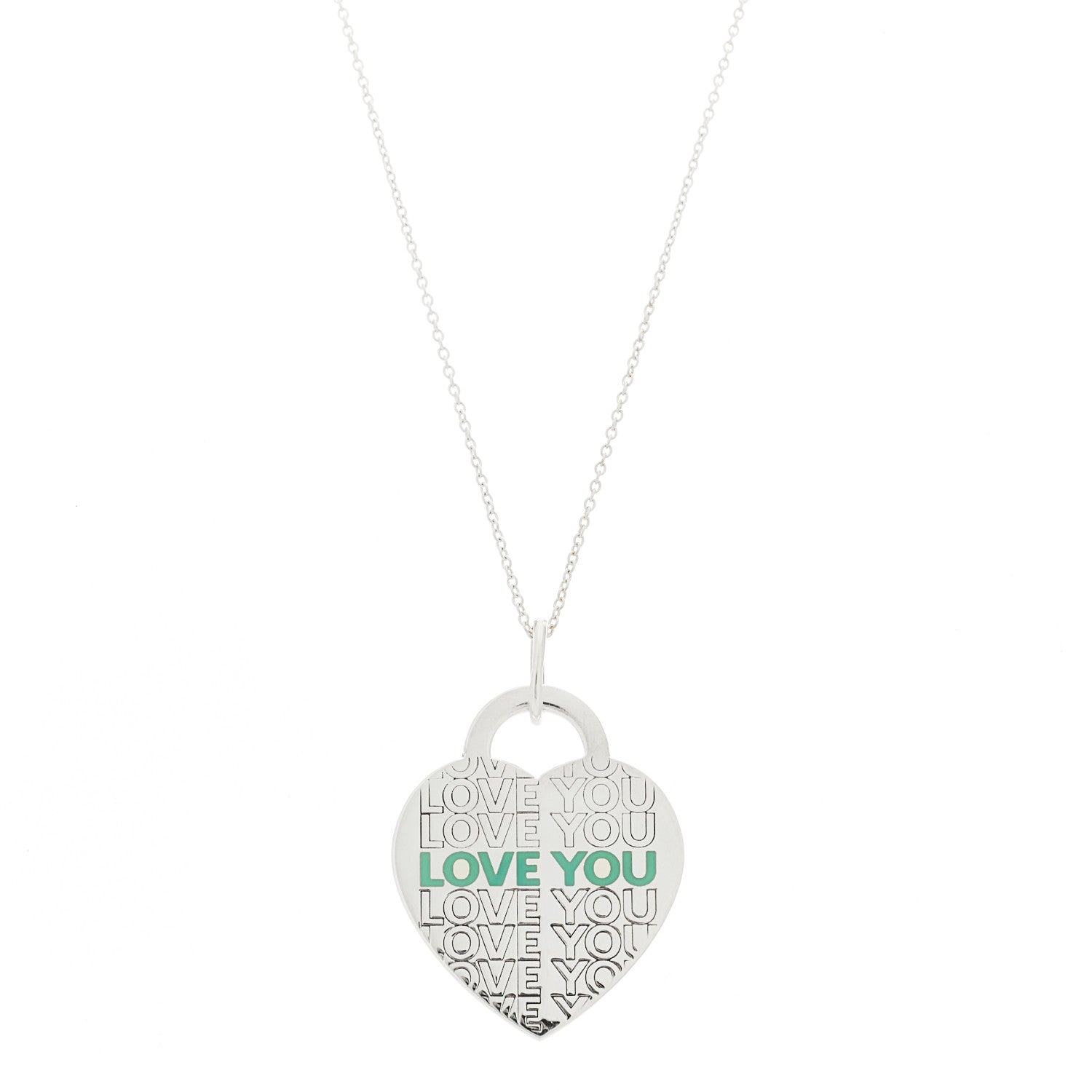Tiffany Sterling Silver Enamel LOVE YOU Heart Pendant Necklace