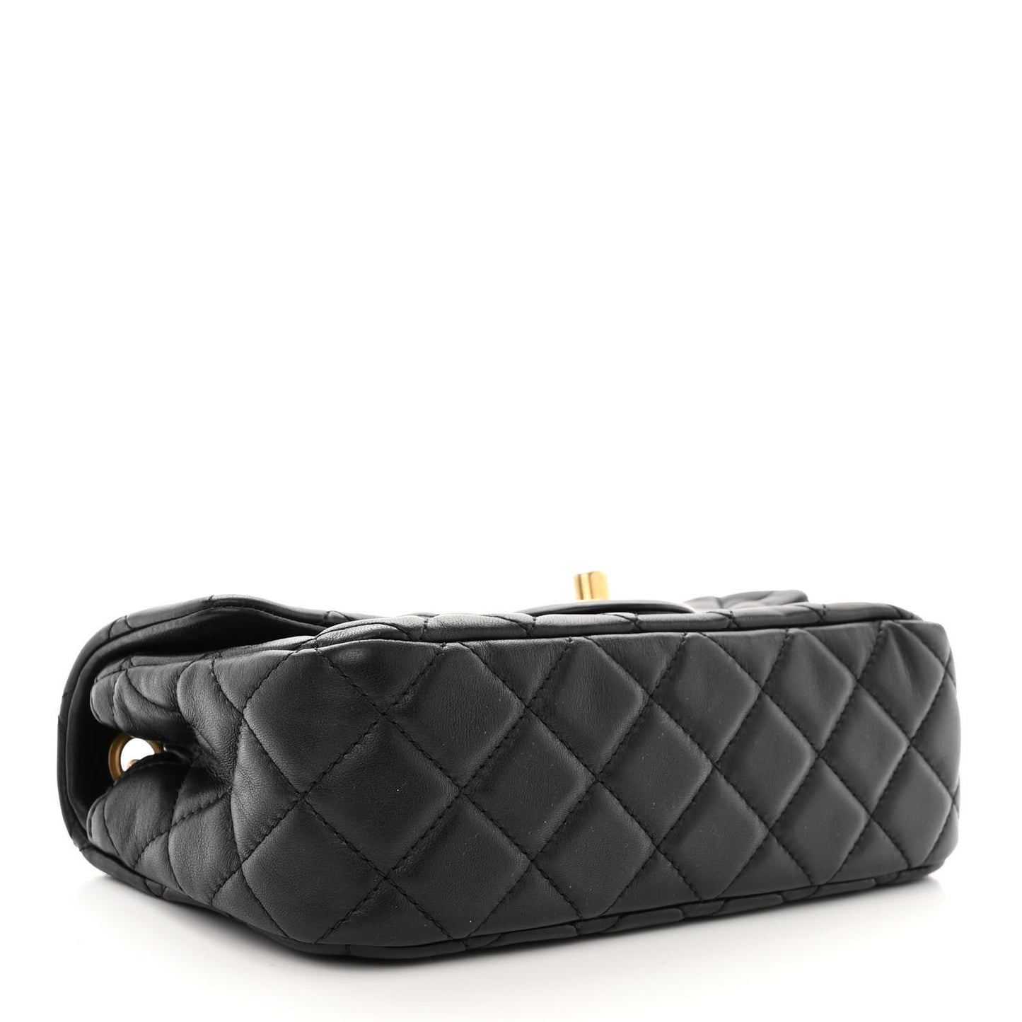 Lambskin Quilted Mini Rectangular Pearl Crush Flap Black