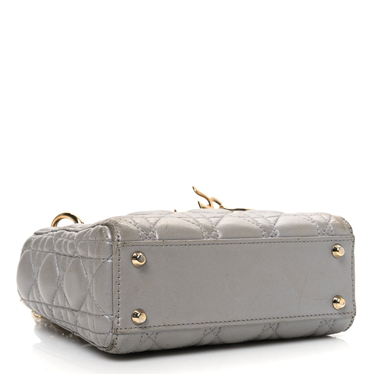 Metallic Lambskin Cannage Mini Lady Dior Grey