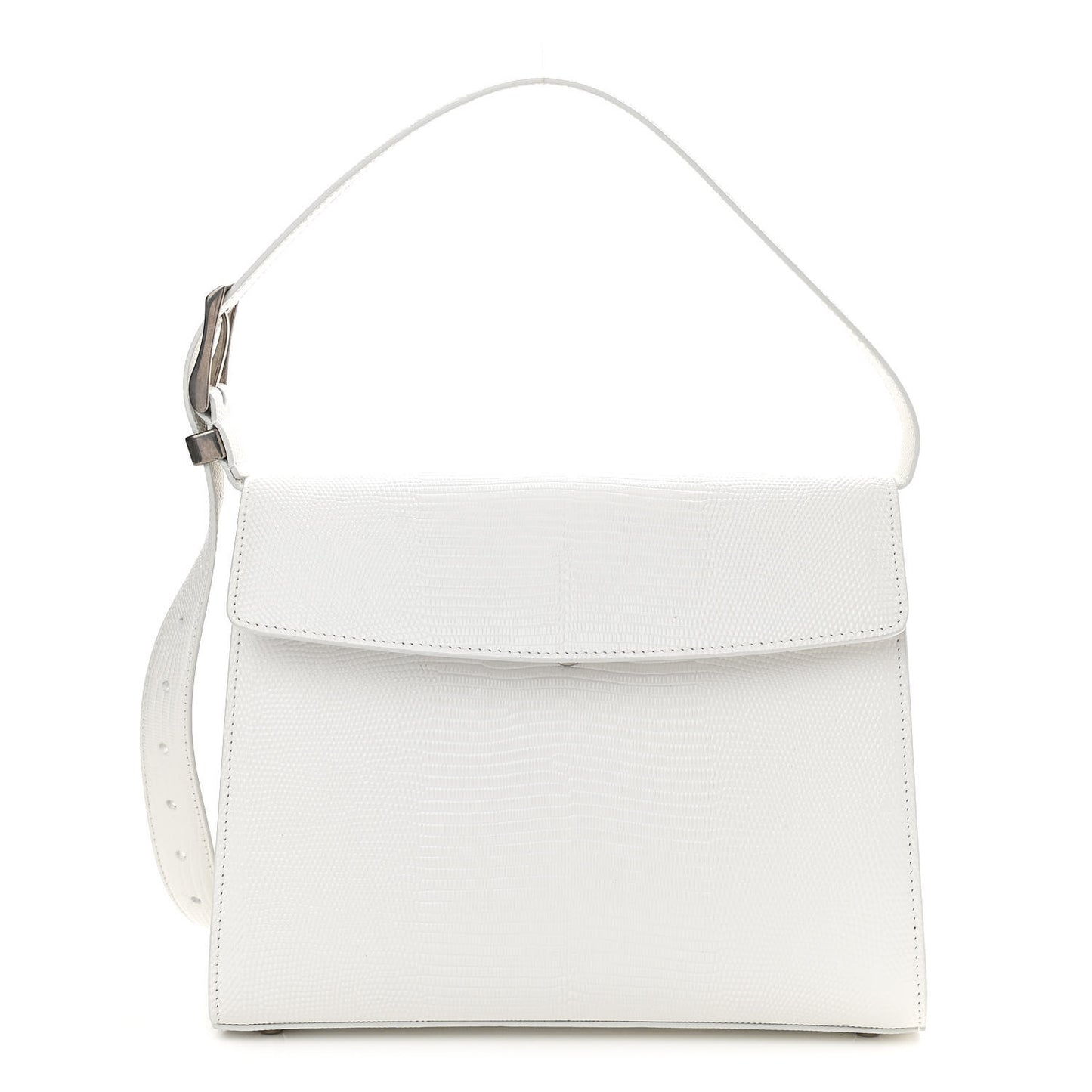 Patent Calfskin Lizard Embossed Medium Ghost Shoulder Bag Optic White
