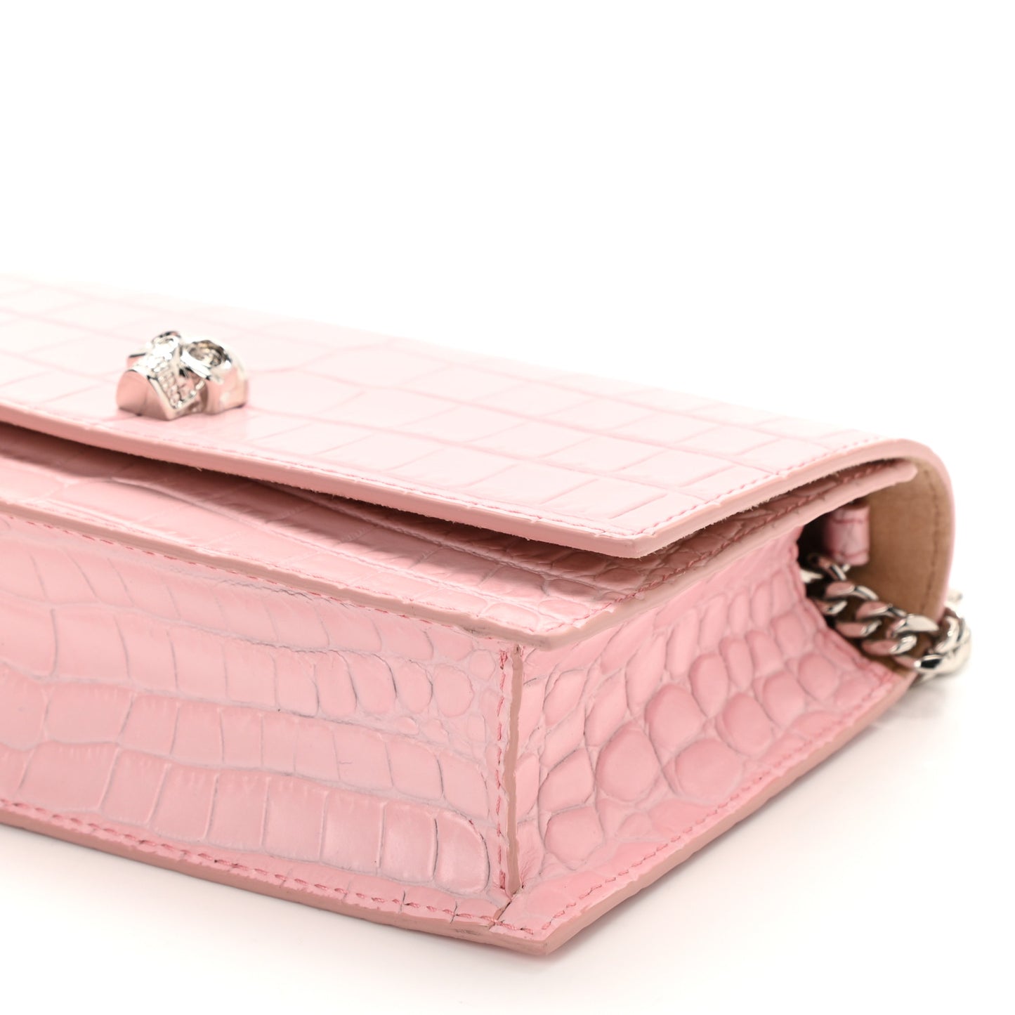 Calfskin Crocodile Embossed Skull Mini Crossbody Bag Pink