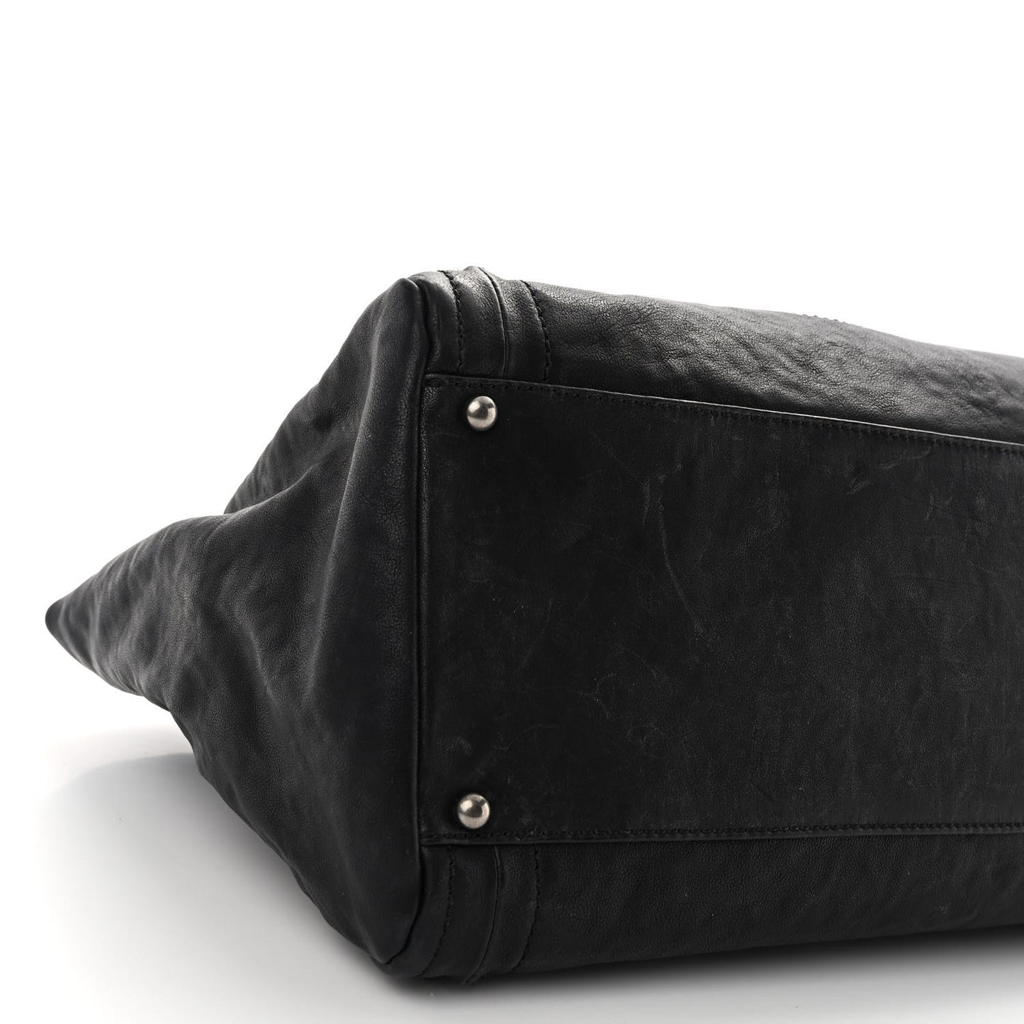 Glazed Calfskin East West Modern Chain Tote Black