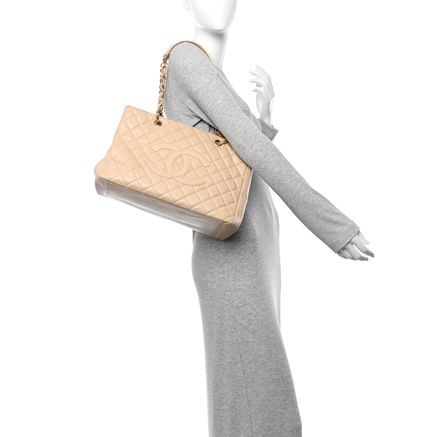 Caviar Quilted Grand Shopping Tote GST Beige Clair