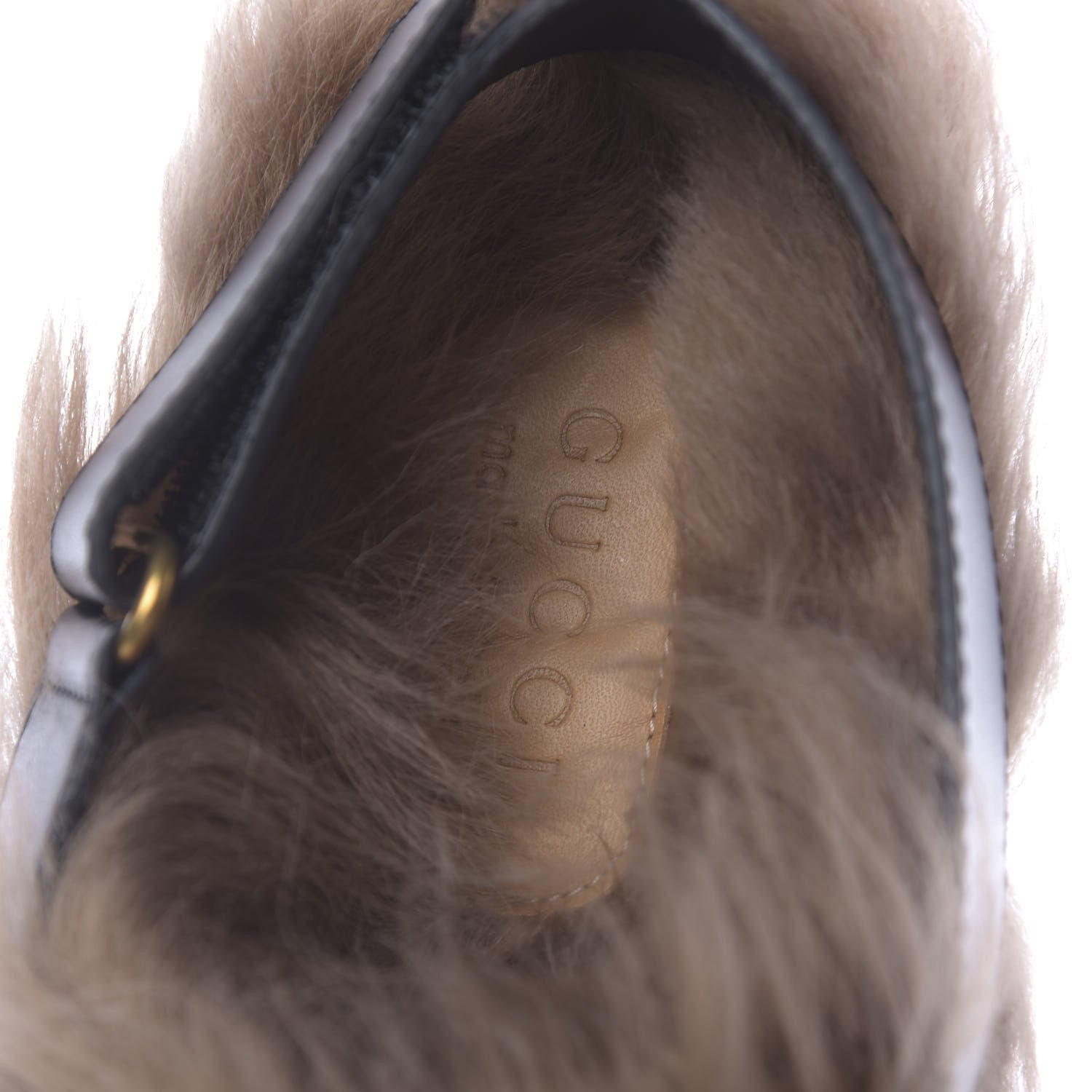 Gucci Calfskin Fur Mens Horsebit River Slingback Slippers 6 Black 6 of 11