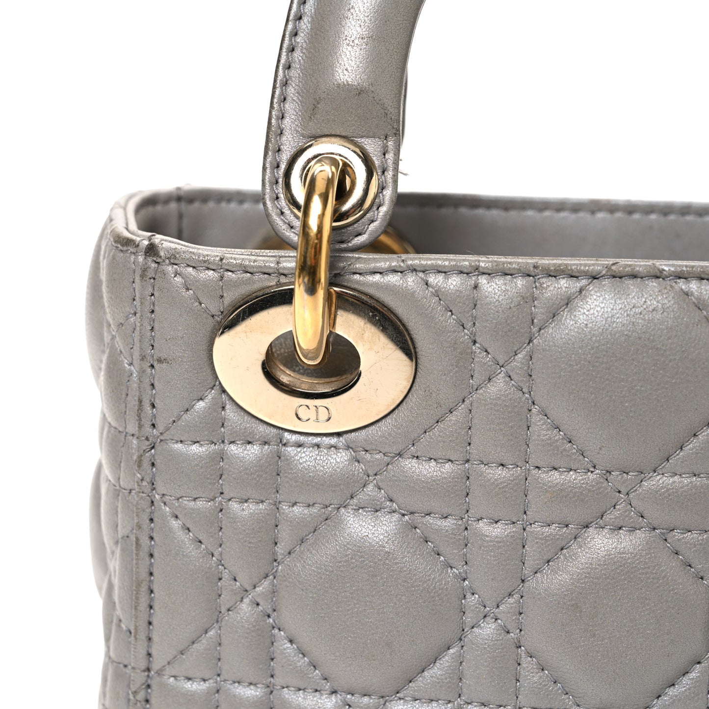 Metallic Lambskin Cannage Mini Lady Dior Grey