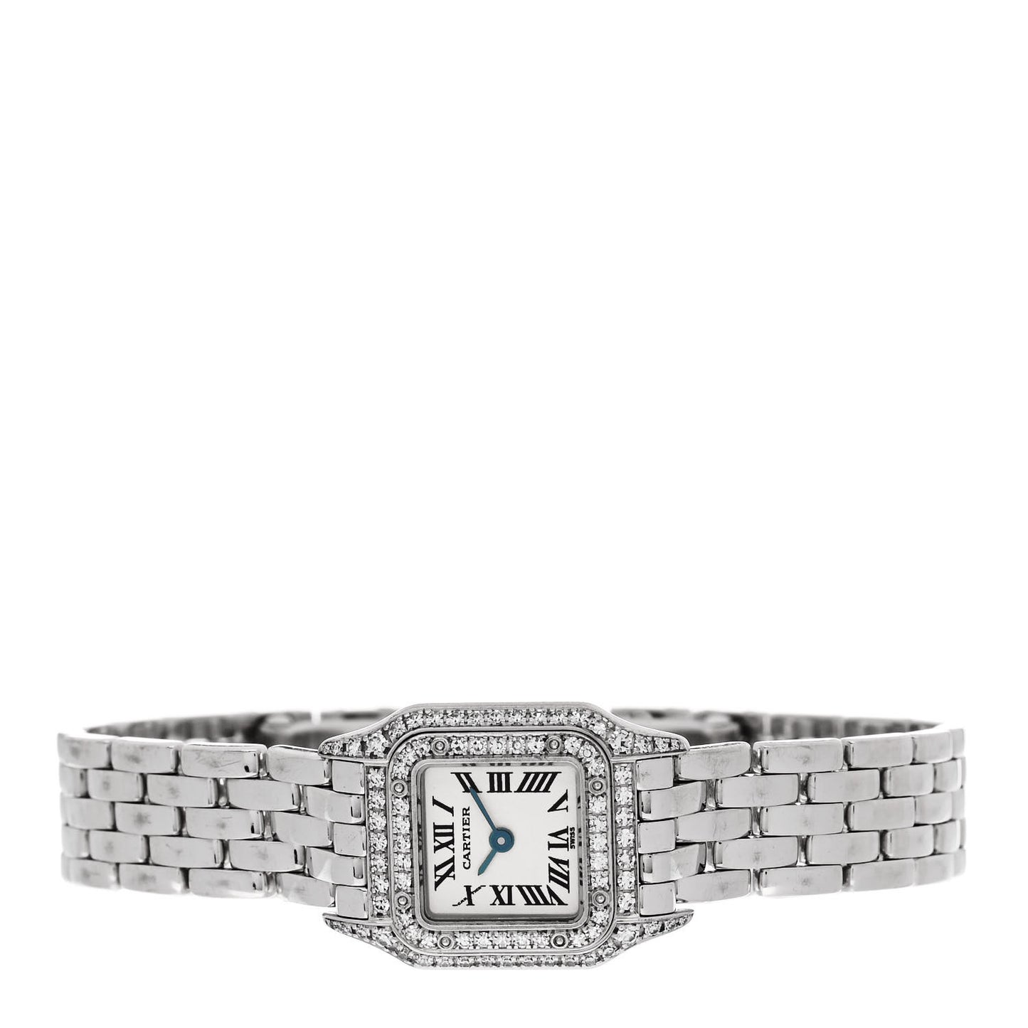 18K White Gold Diamond Bezel 17mm Double Row Panthere Quartz Watch