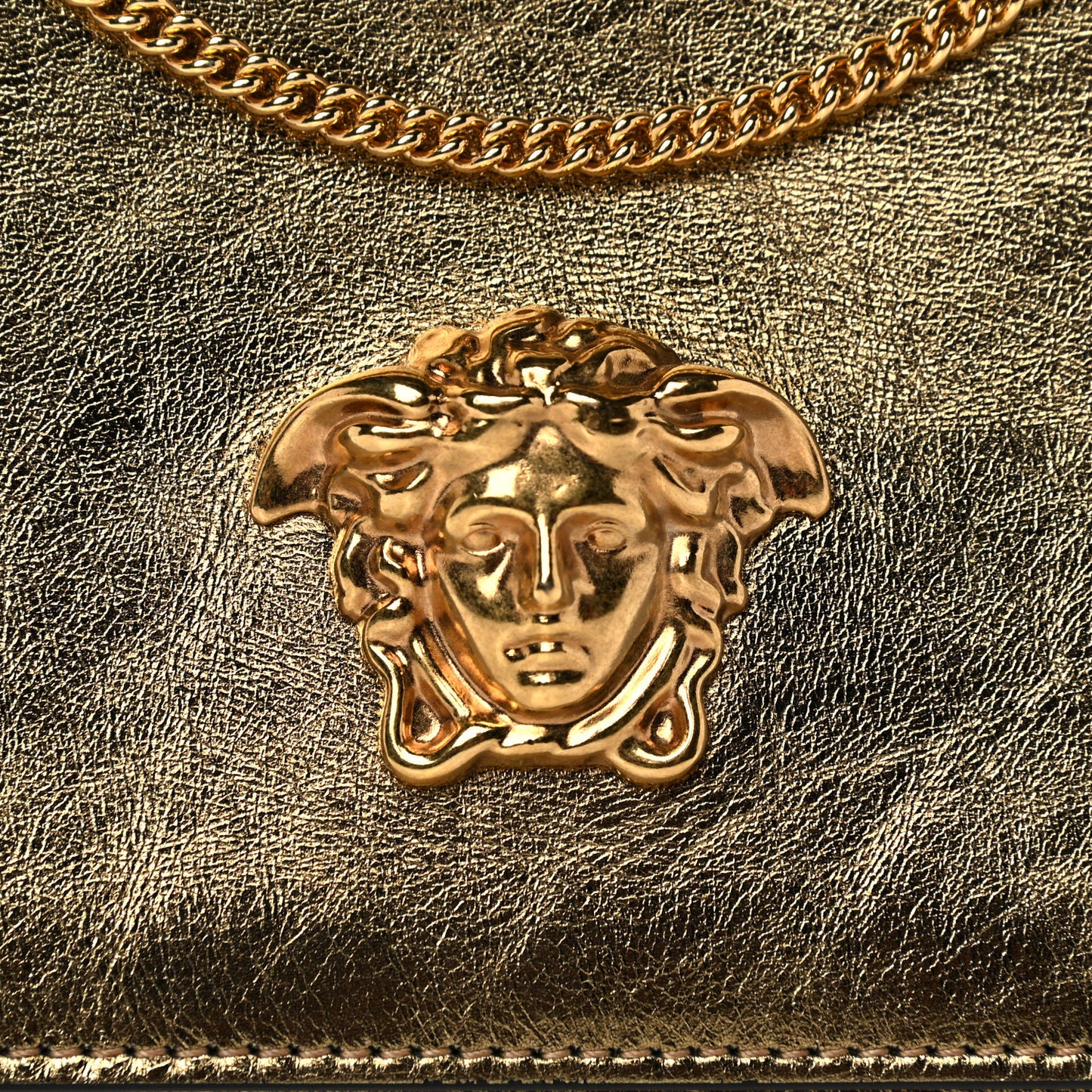 Metallic Vitello Palazzo Medusa Evening Clutch Bag Gold