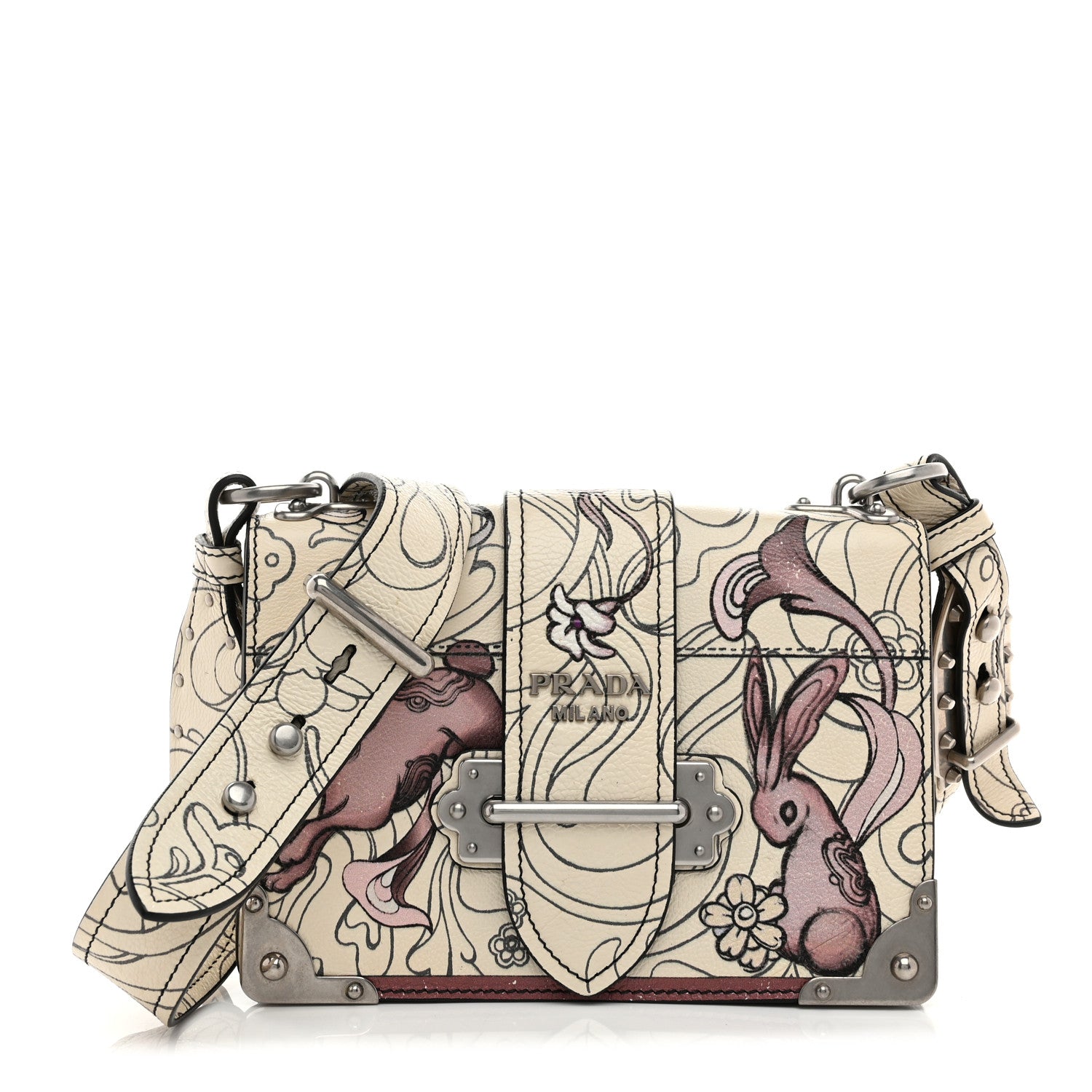 Prada X JAMES JEAN Glace Calfskin Rabbit Print Cahier Bag Opaline
