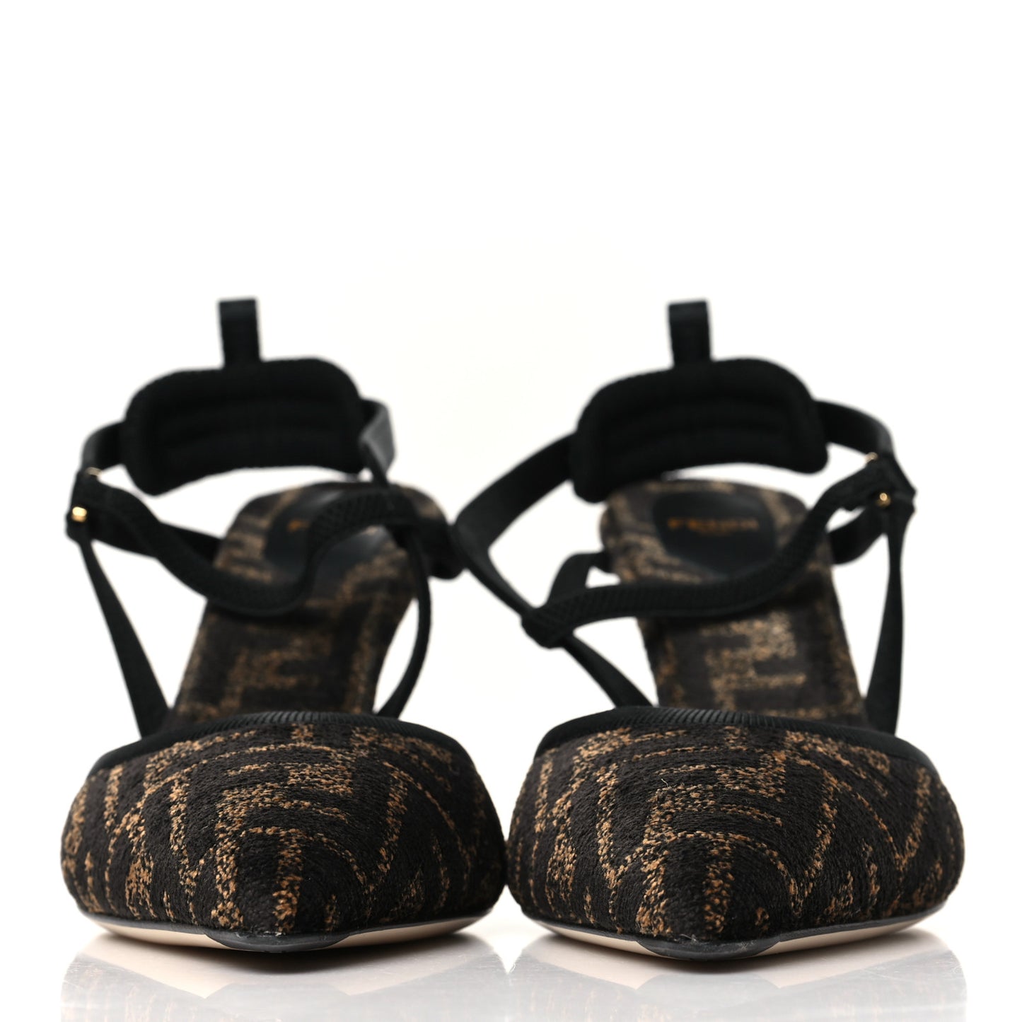 Fabric Jacquard FF Colibri Lite 85mm Slingback Pumps 40 Tobacco Black