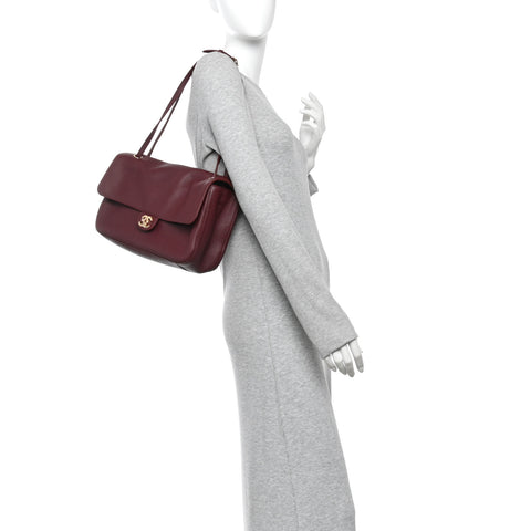 Grained Calfskin Small Souplissimo Maxi Flap Burgundy