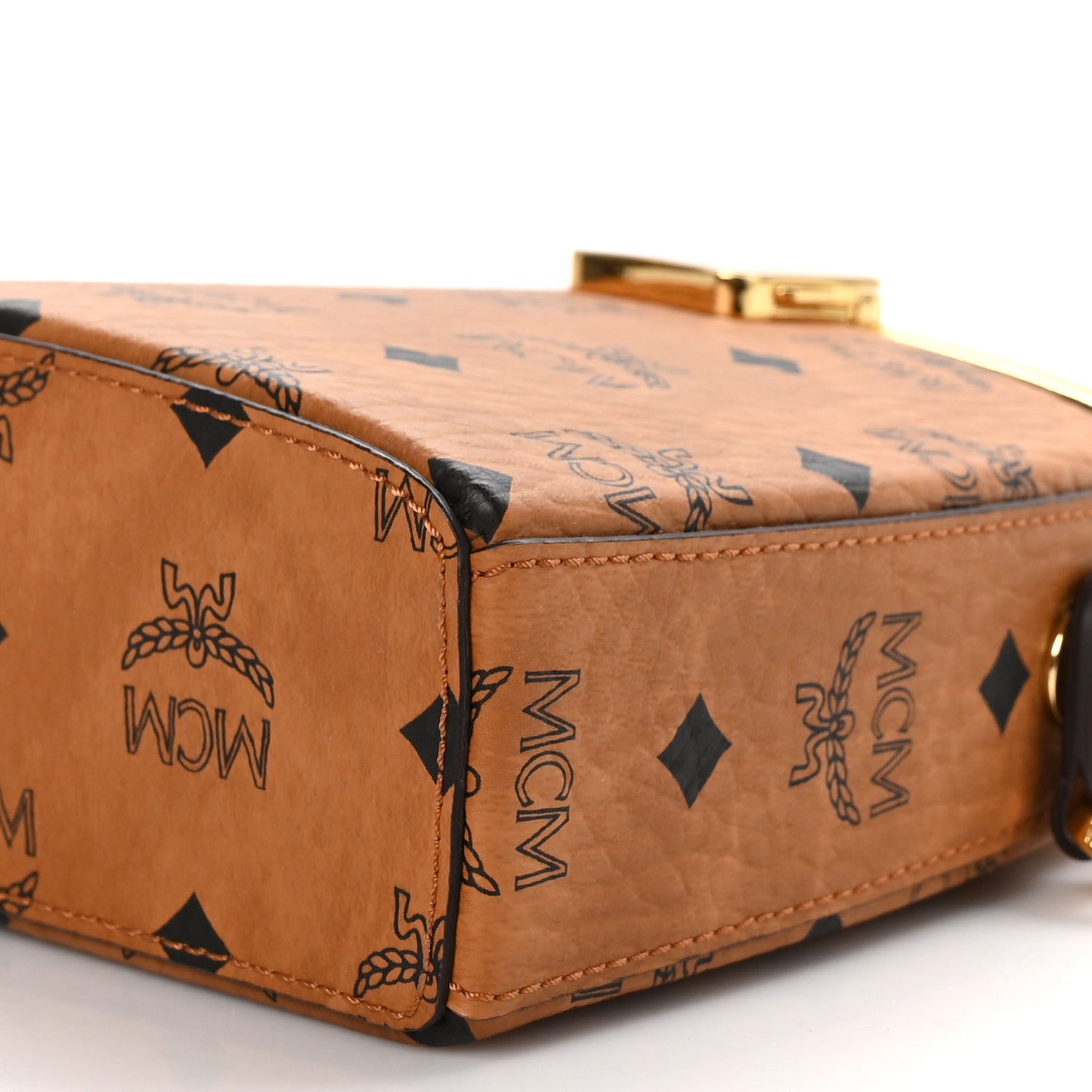 Metallic Calfskin Visetos Stark Pushlock Clutch Cognac