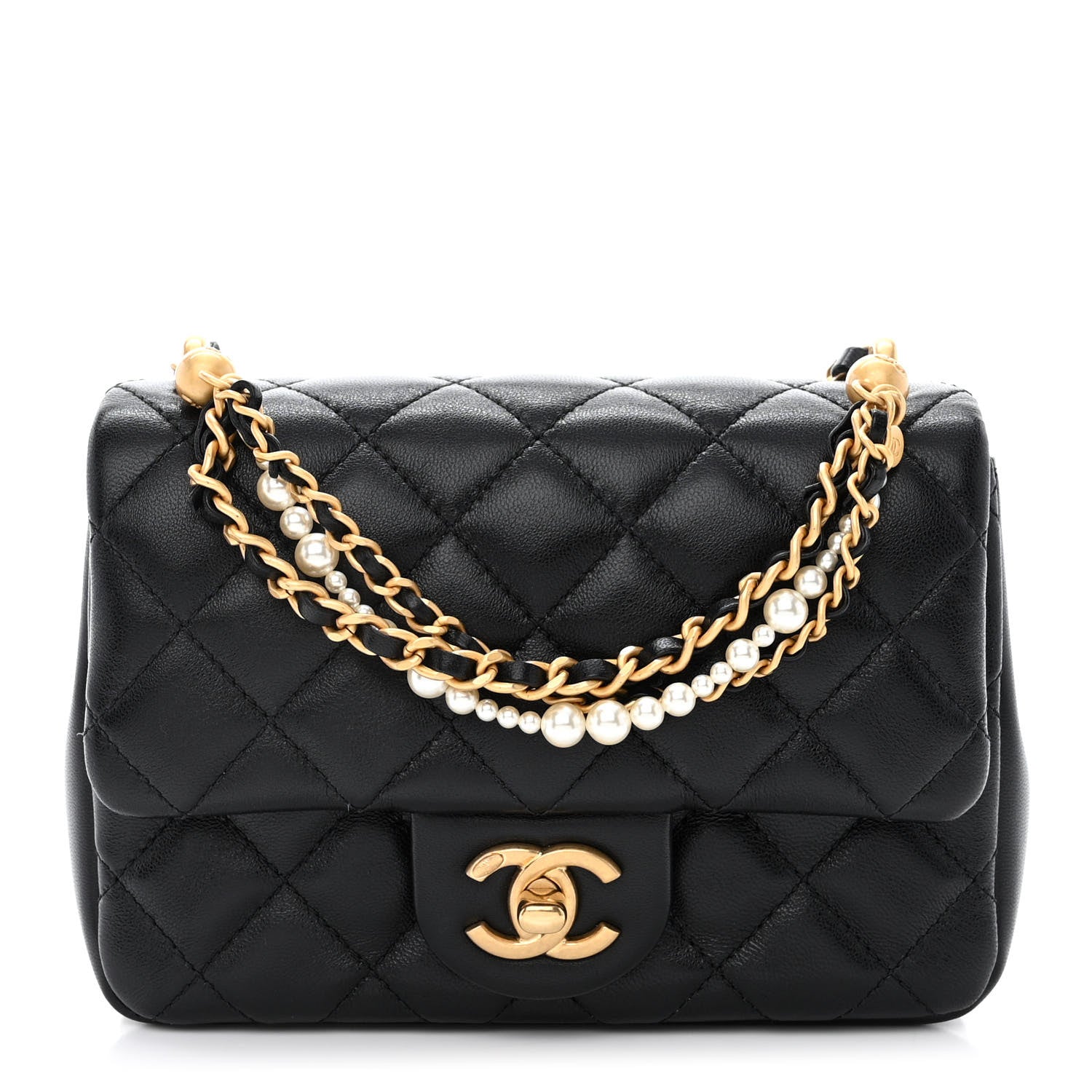Chanel Shiny Lambskin Quilted Pearl Twist Mini Square Flap Black 1 of 11
