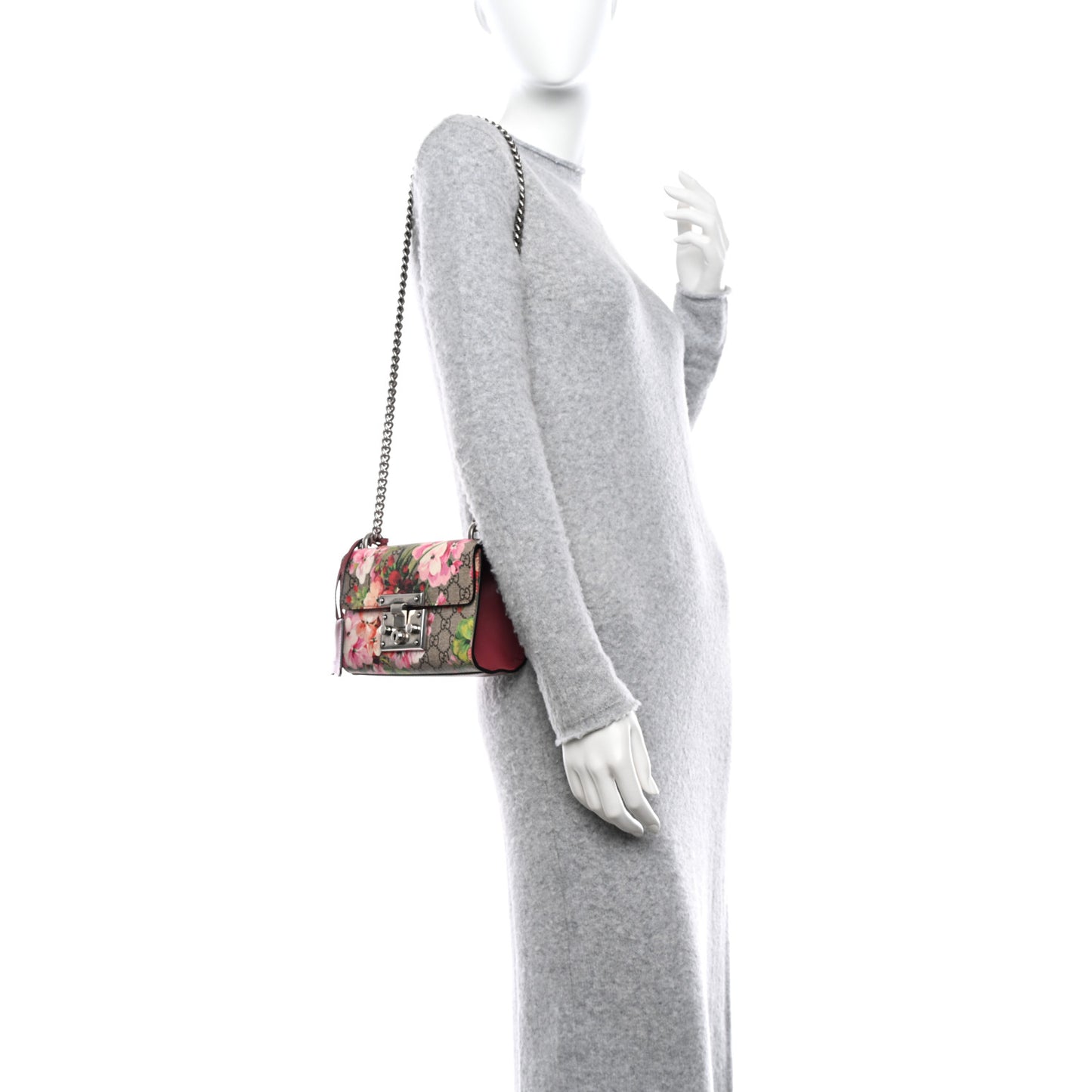 GG Supreme Monogram Blooms Small Padlock Shoulder Bag Beige Multicolor Dry Rose