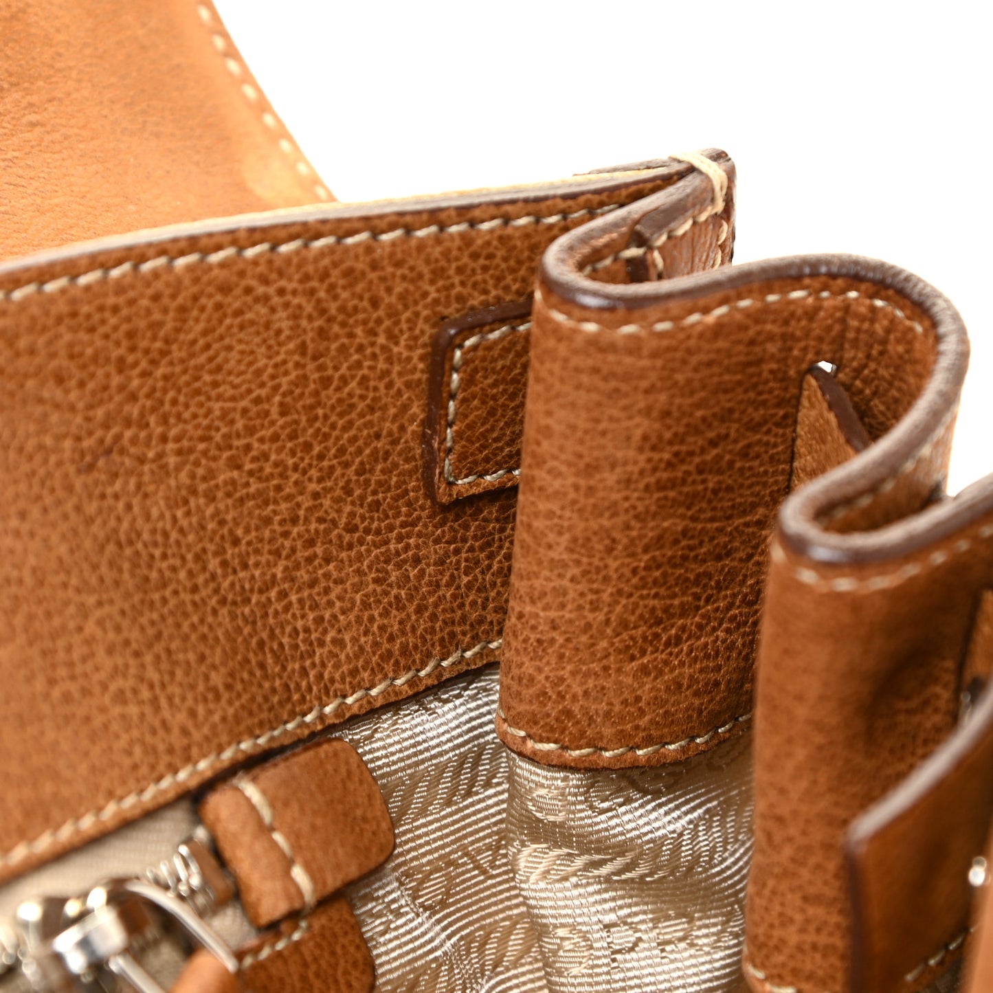 Tessuto Nylon Vitello Foldover Pushlock Satchel Beige