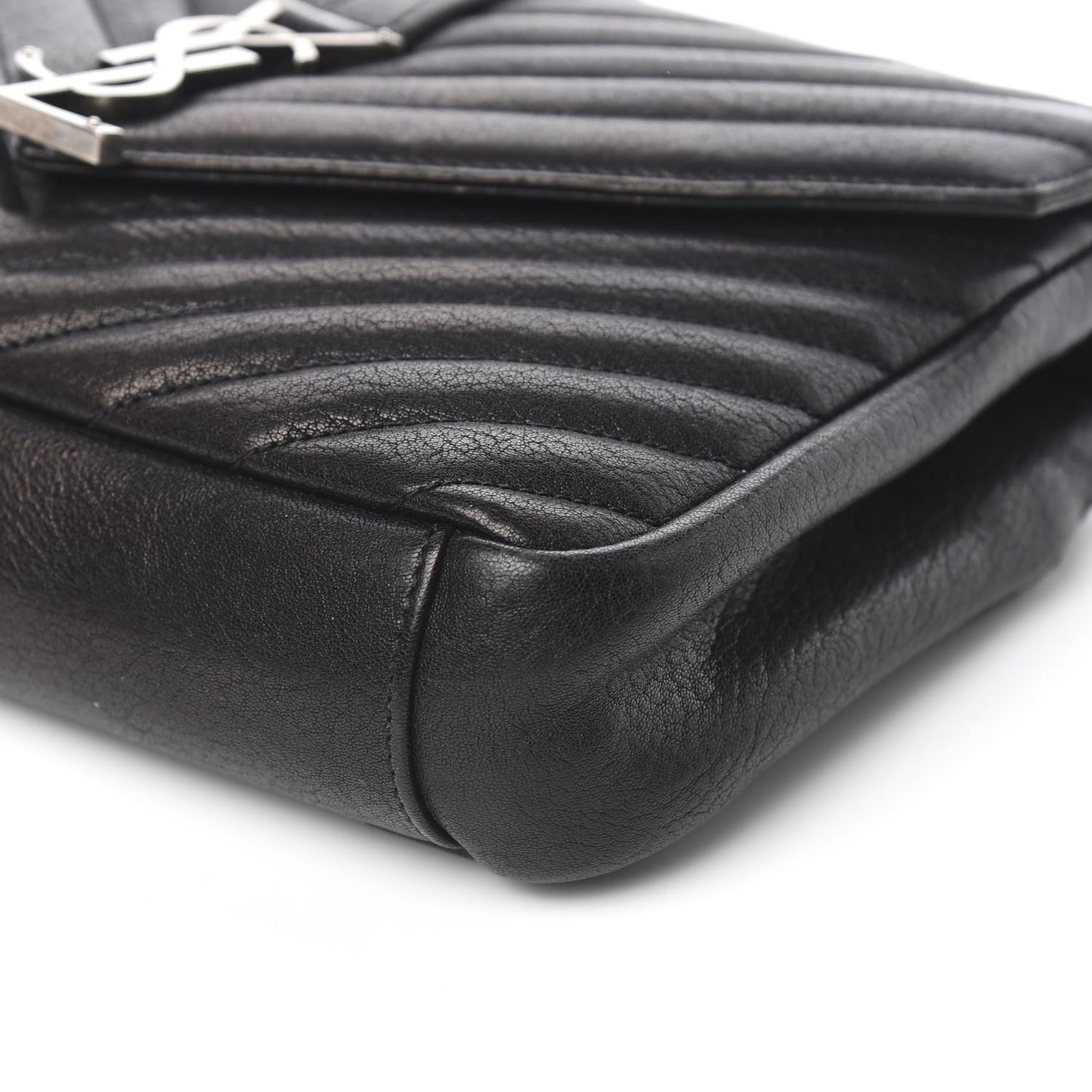 Sheepskin Matelasse Chevron Monogram Medium College Bag Black