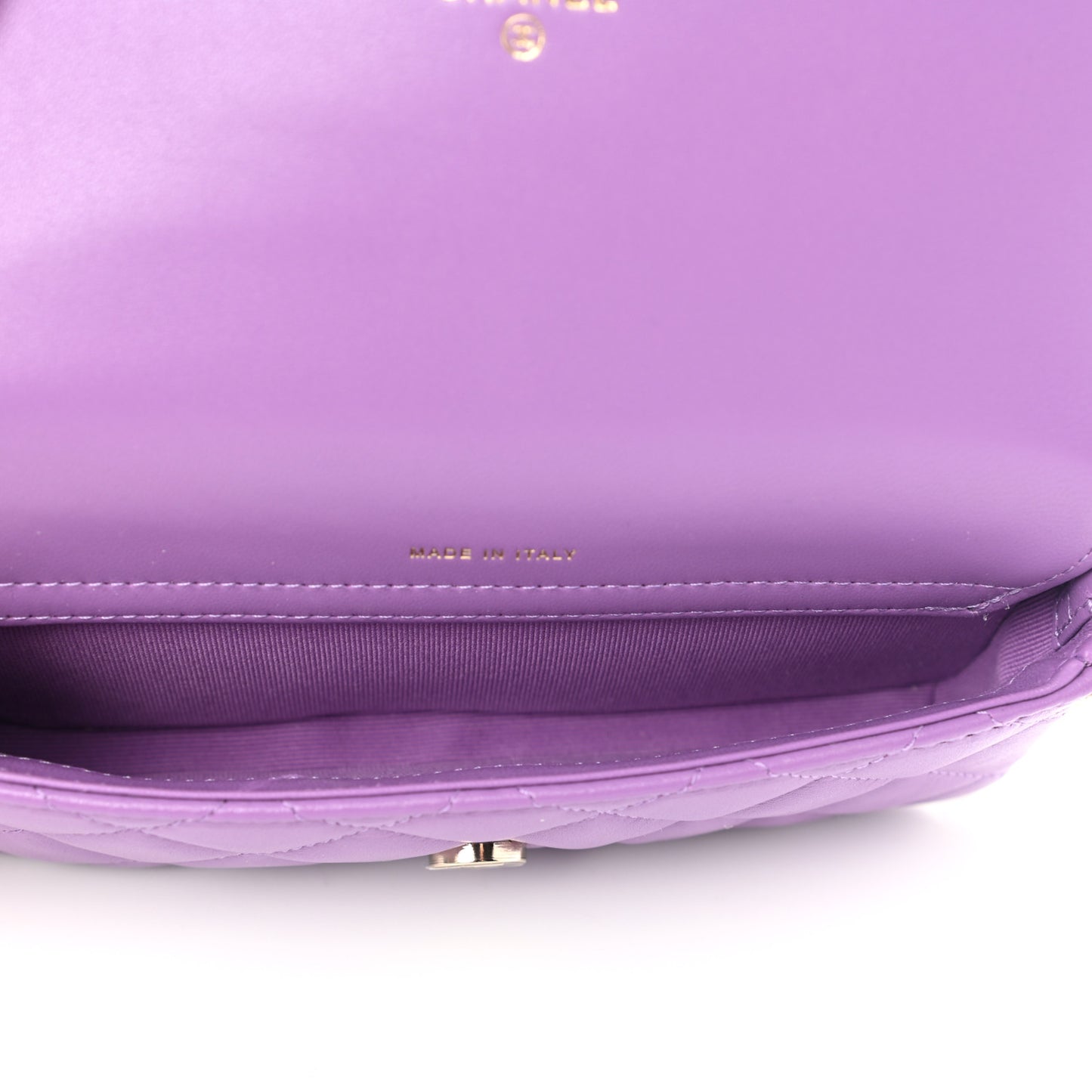 Lambskin Quilted Flap Phone Holder With Chain Purple