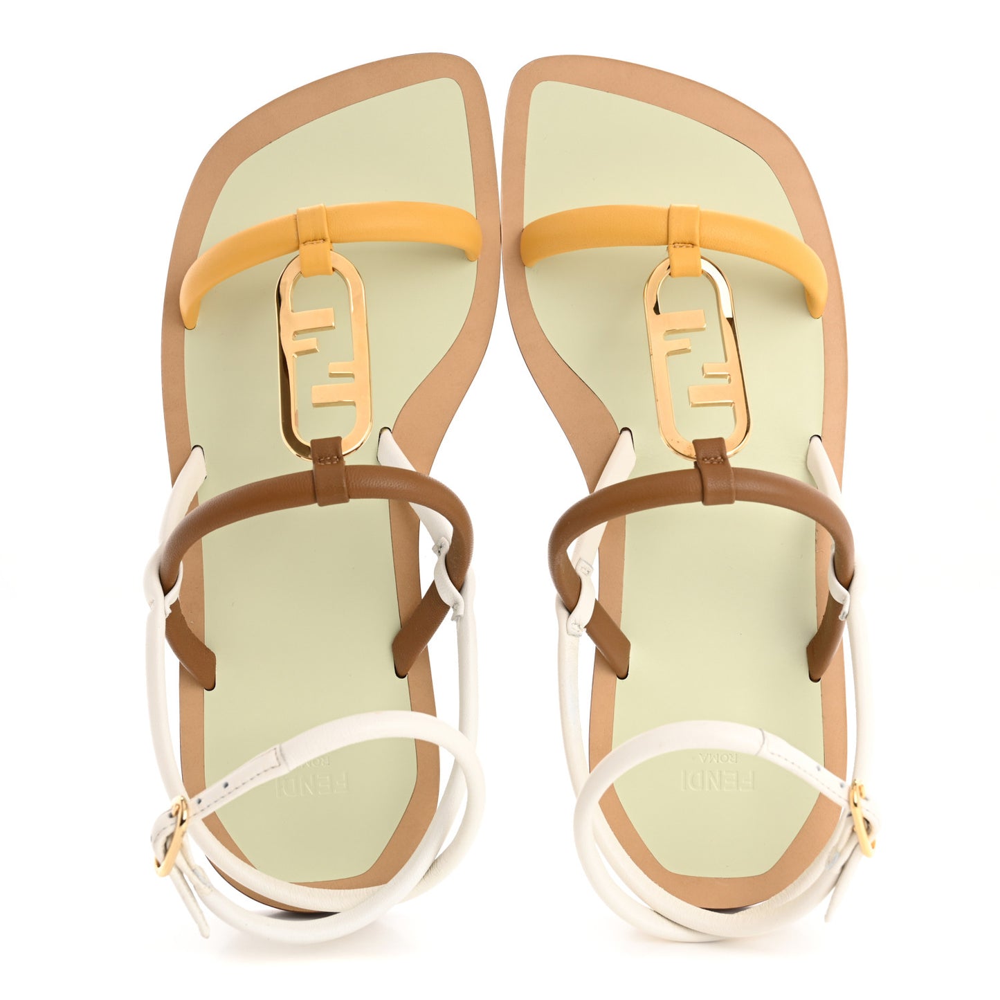 Nappa Fendi O'Lock Gladiator Flat Sandals 37 Semolina Sabbia White