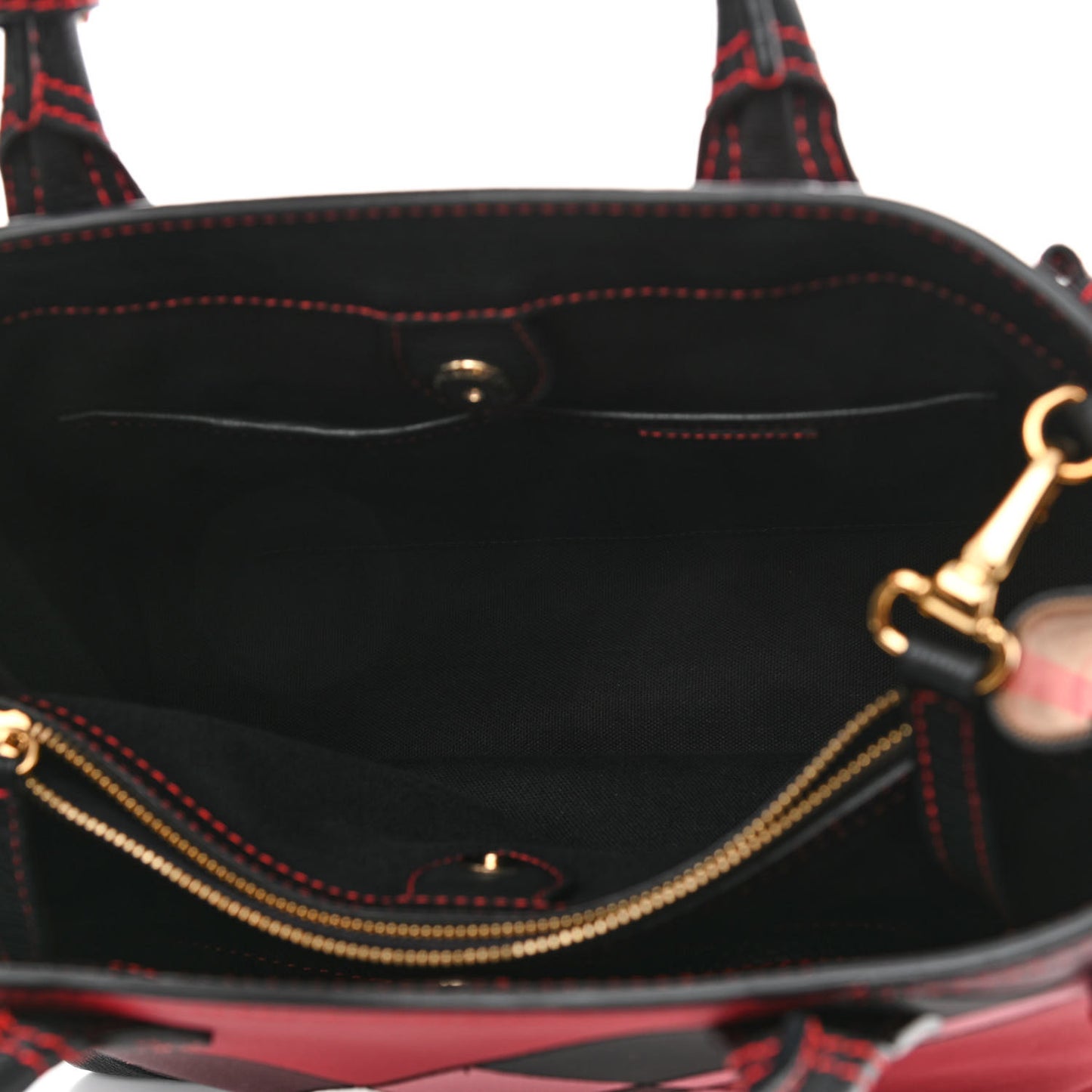 Grainy Calfskin Patchwork Medium Banner Tote Red Multicolor