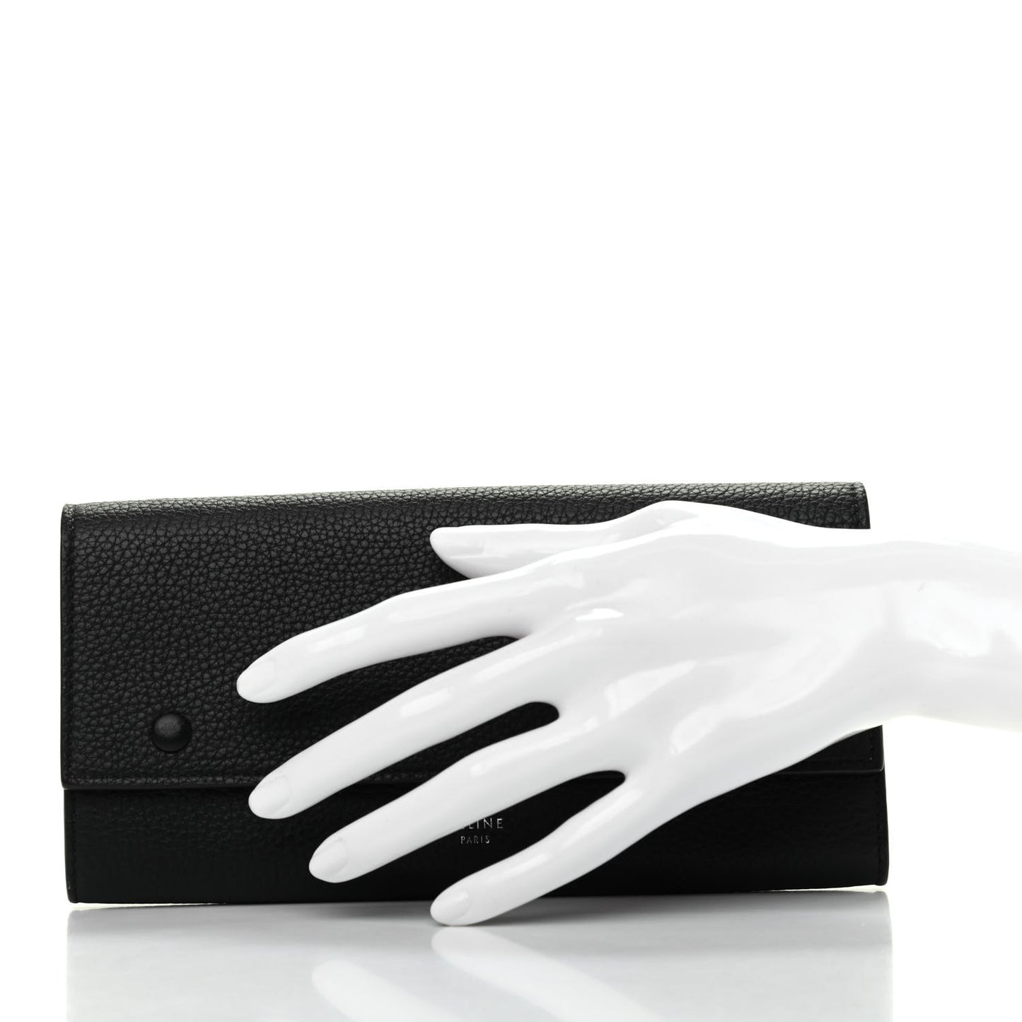 Drummed Calfskin Large Multifunction Flap Wallet Black