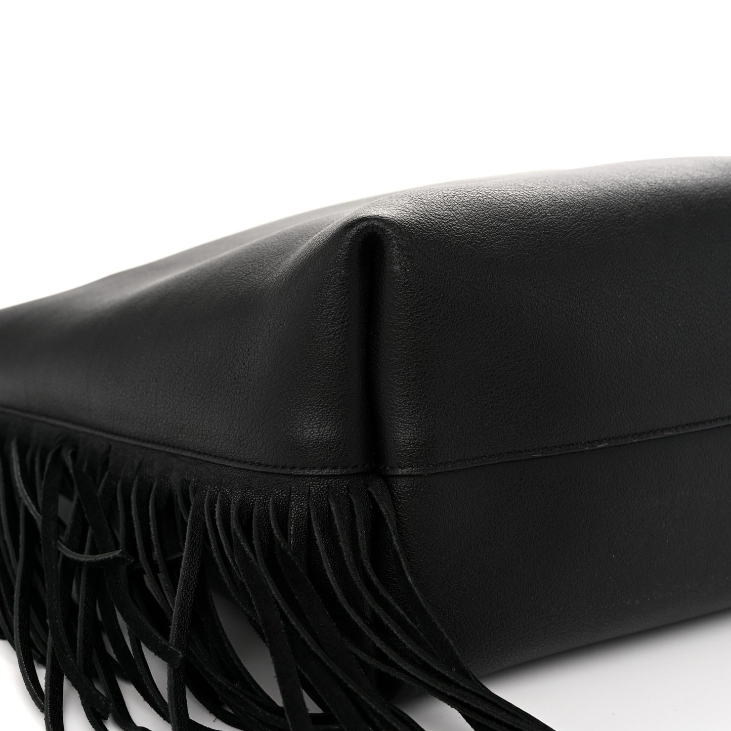 Calfskin Large Fringe Shopping Tote Black