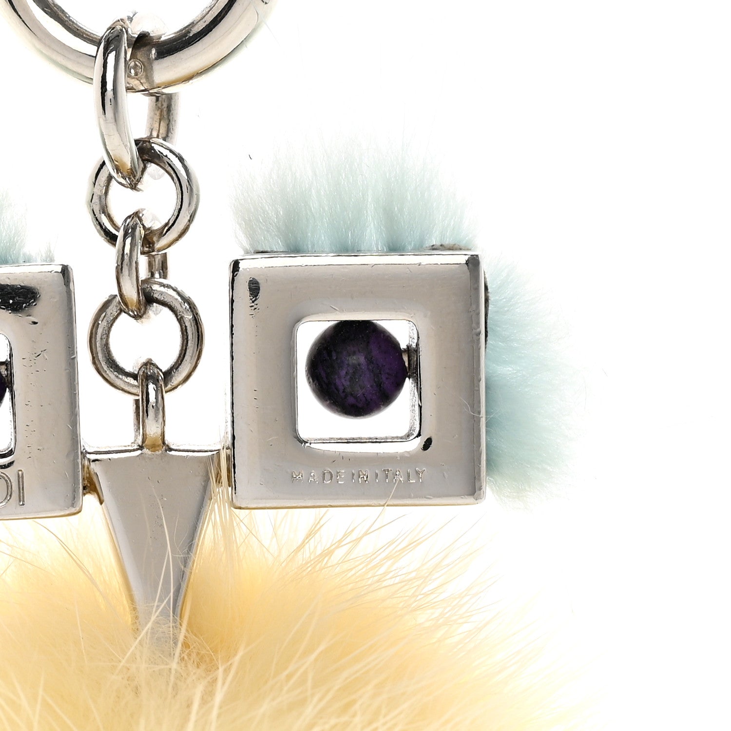 Fendi Metal Mink Fur Hypnoteyes Chick Pom Pom Bag Charm Palladium Tourmaline Pineapple 3 of 5