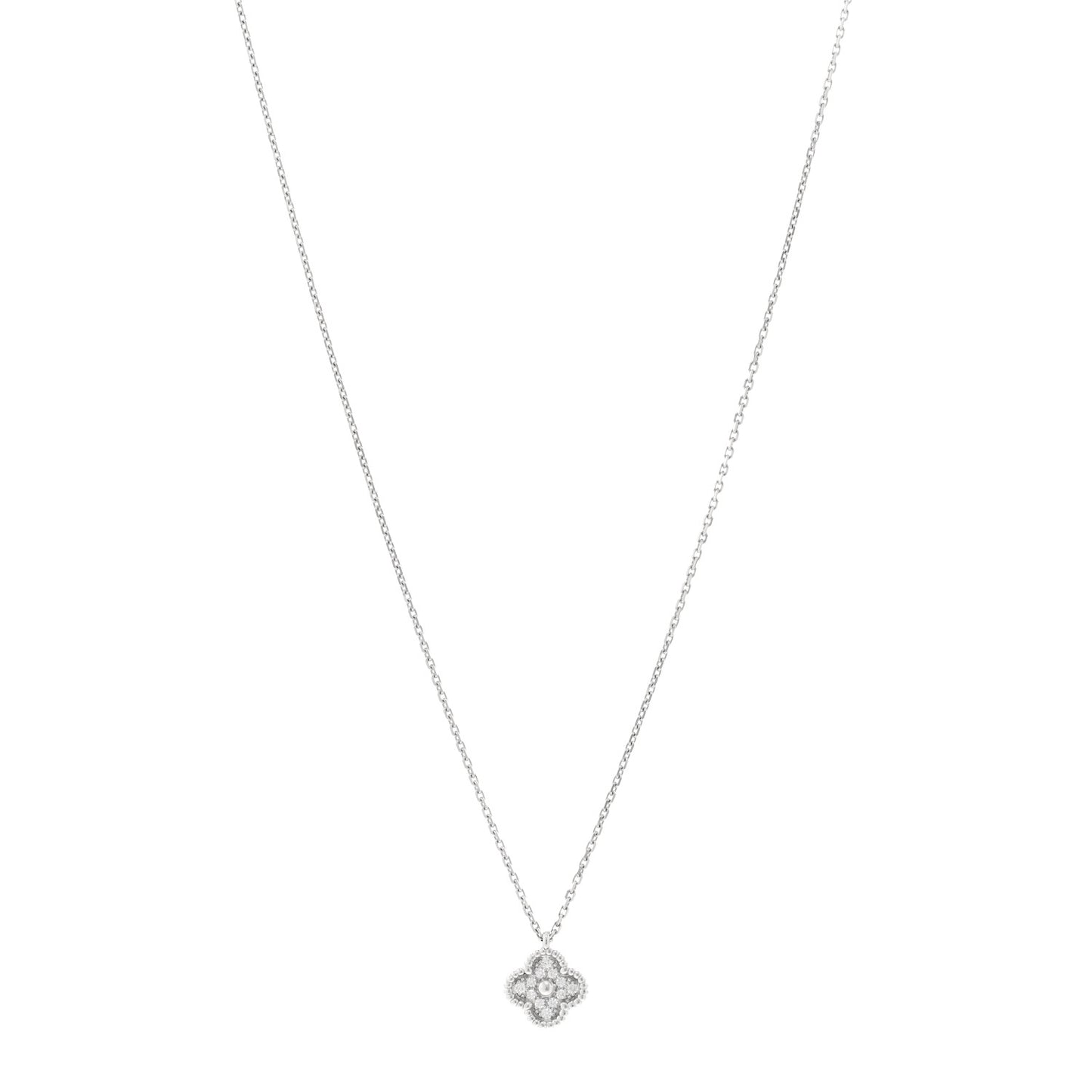 18K White Gold Diamond Sweet Alhambra Pendant Necklace