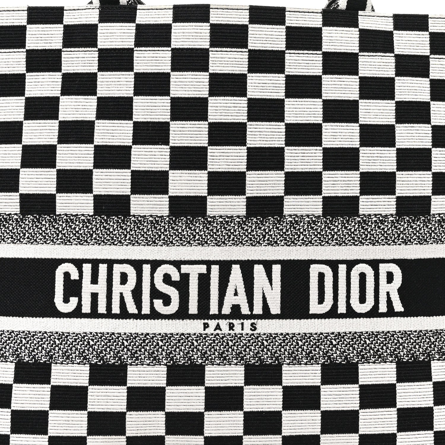 Christian Dior Canvas Embroidered Checkered Book Tote Black White 8 of 10