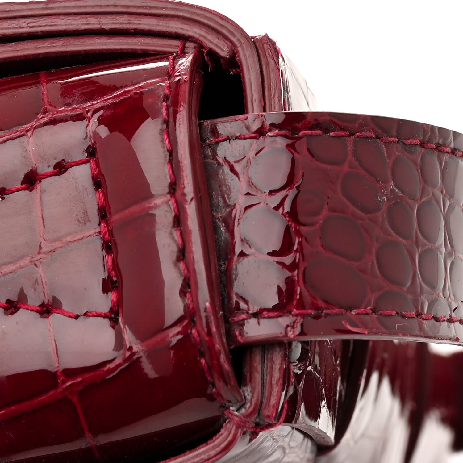 Bottega Veneta Gloss Calfskin Croc Embossed Intreccio Cassette Crossbody Bag Cherry 13 of 14