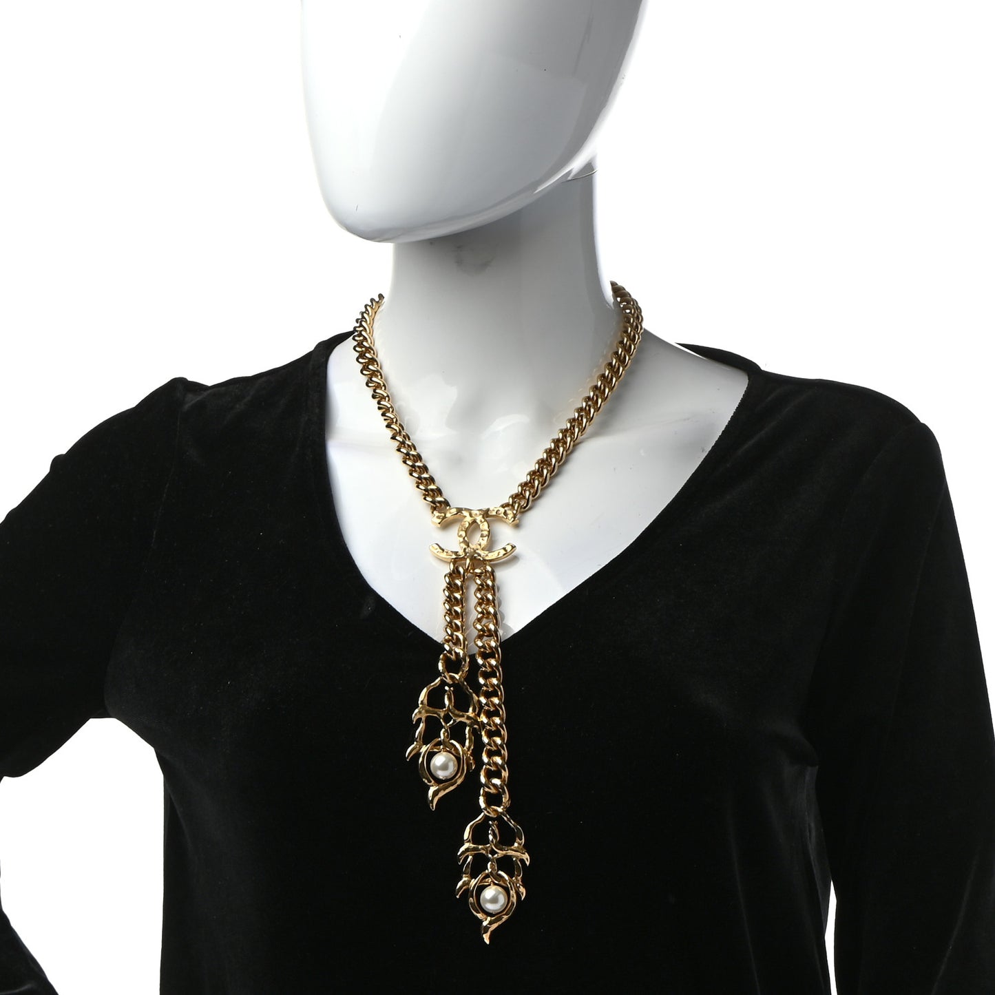 Pearl Metal CC Chain Necklace Gold