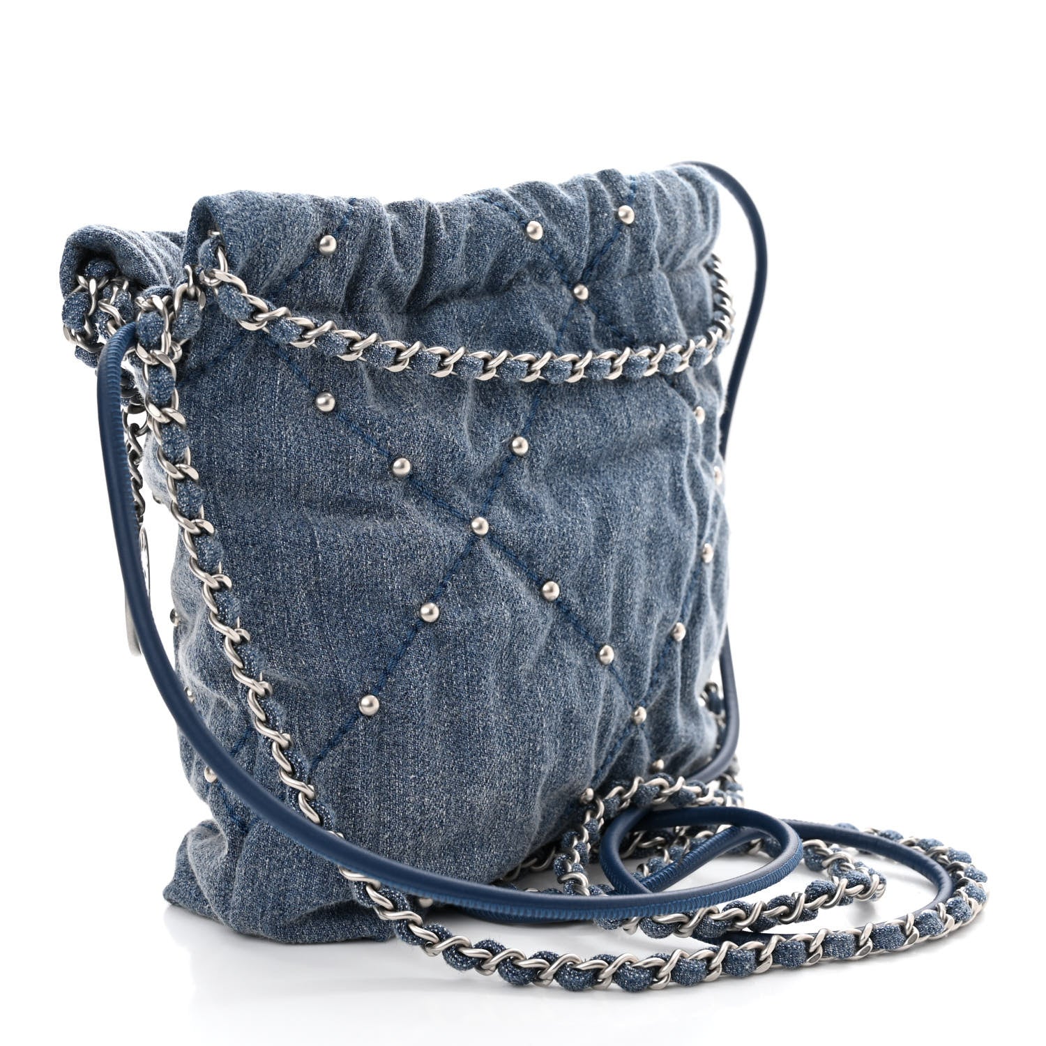 Chanel Washed Denim Quilted Studded Mini Chanel 22 Blue 3 of 11