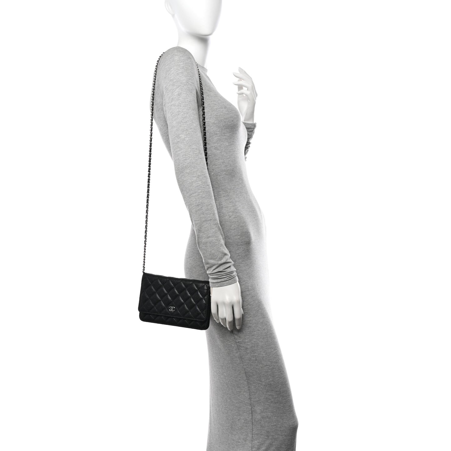 Caviar Quilted Wallet on Chain WOC Black