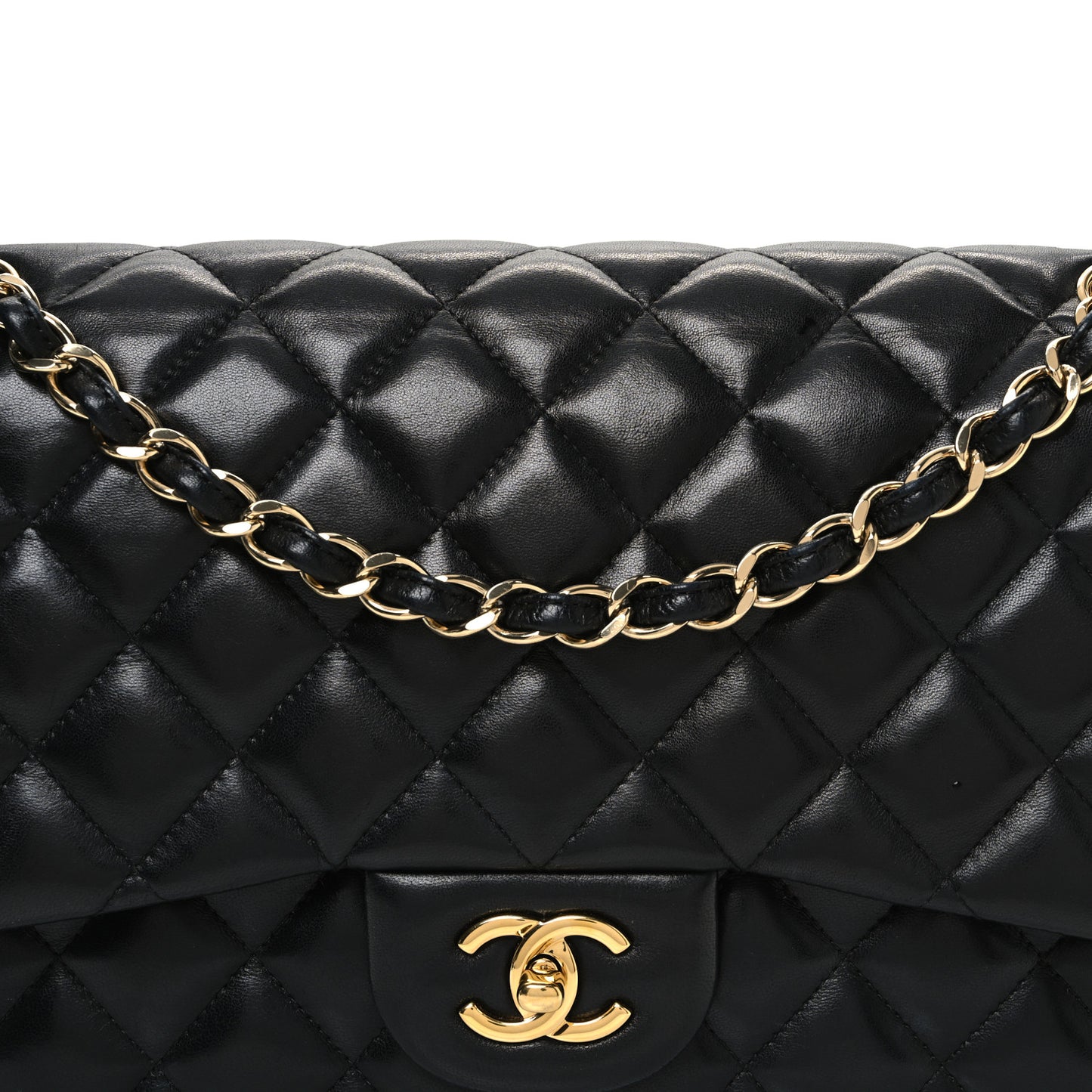 Lambskin Quilted Jumbo Double Flap Black