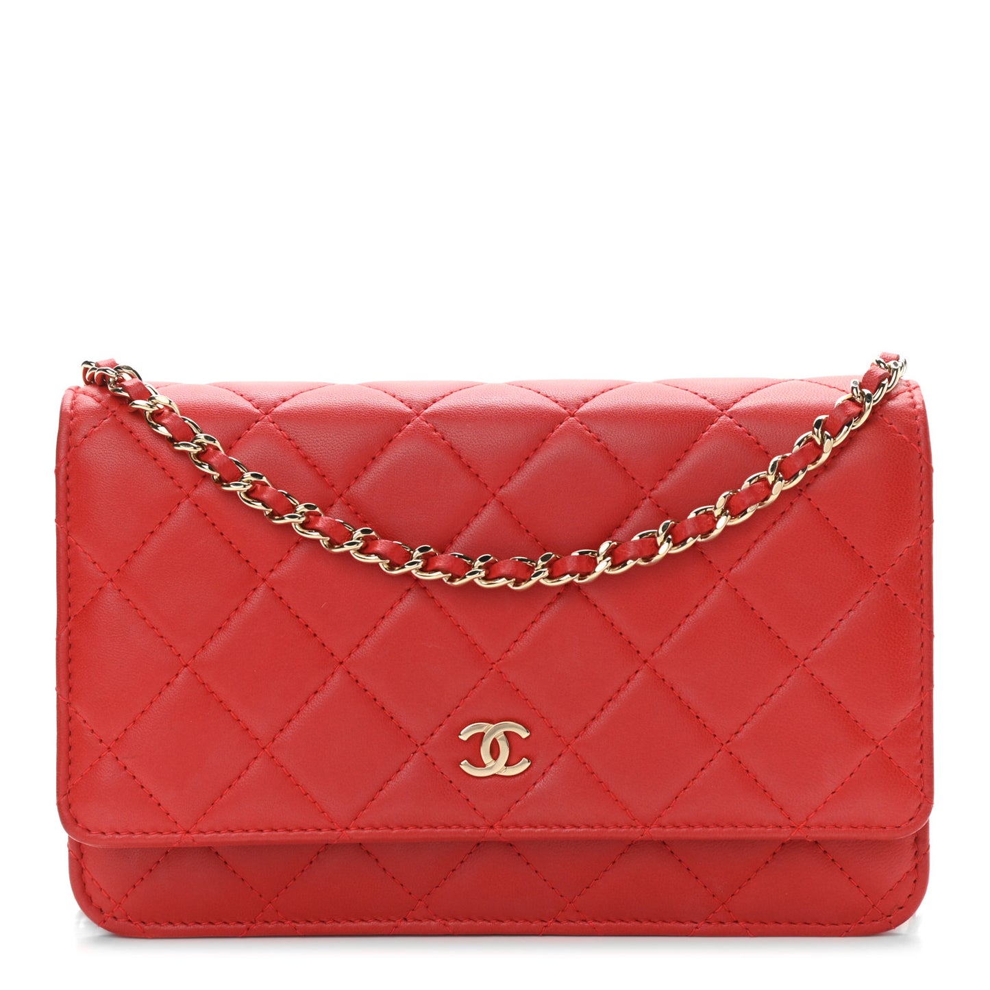 Lambskin Quilted Wallet On Chain WOC Red