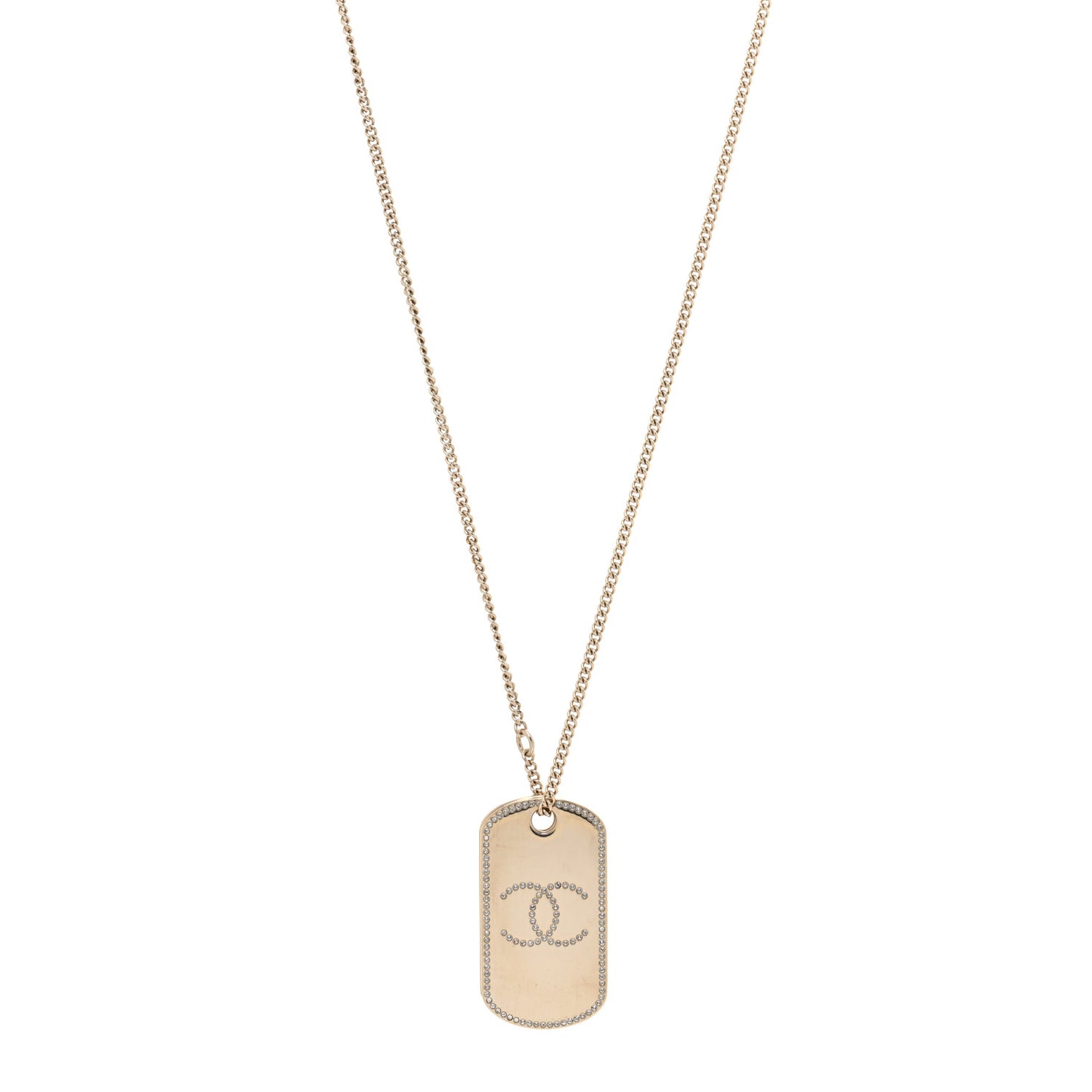 Metal Crystal Dog Tag Charm Necklace Gold