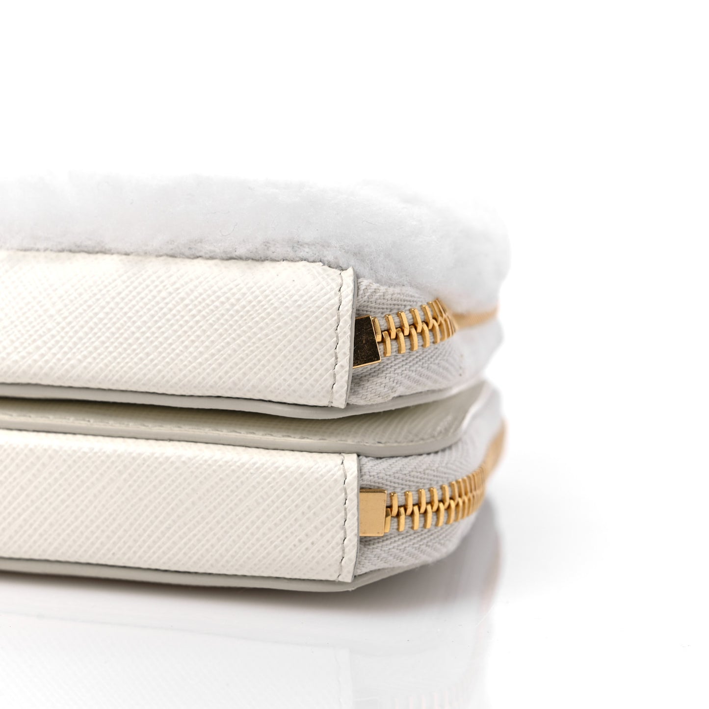 Saffiano Shearling Triangle Mini Pouch White