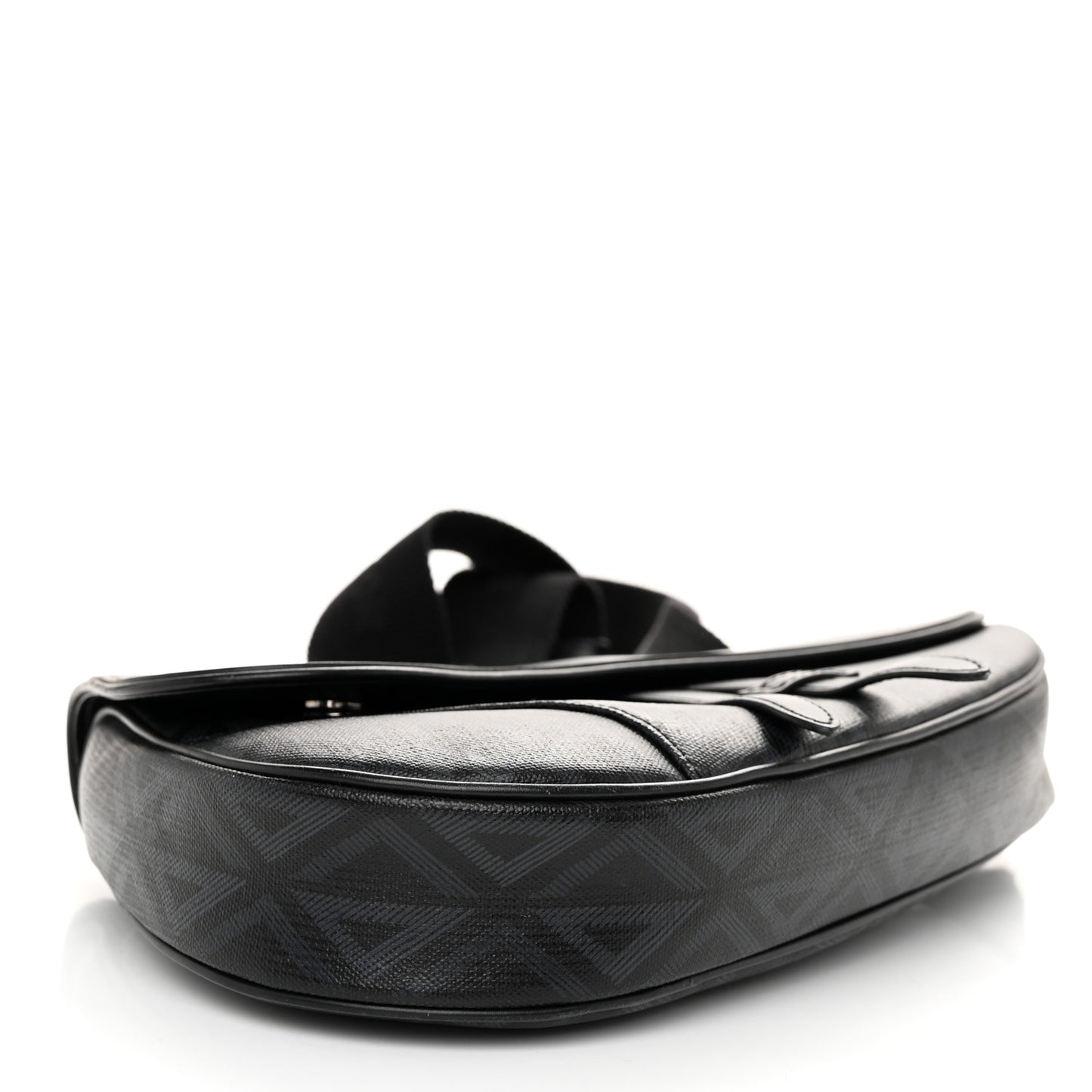 Smooth Calfskin Canvas CD Diamond Mens Saddle Bag Black
