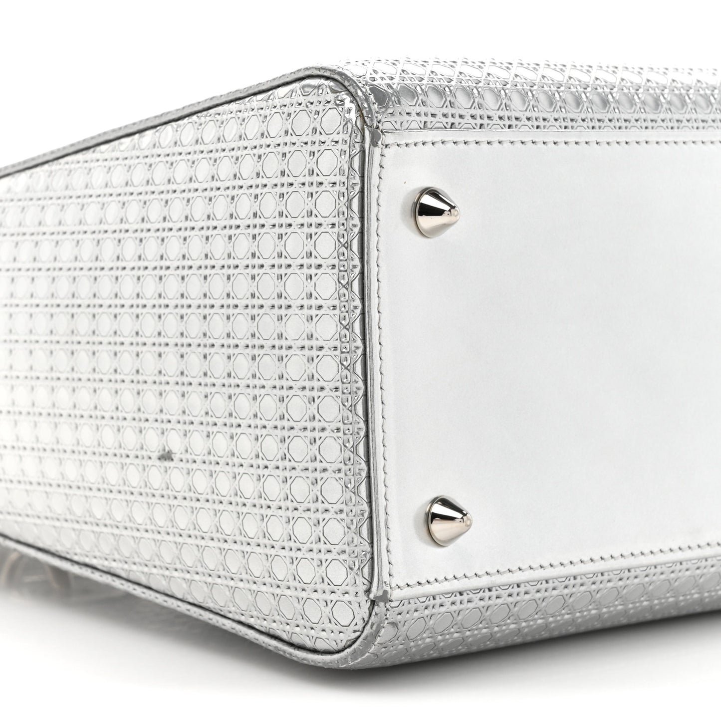 Metallic Patent Micro-Cannage Medium Lady Dior Silver