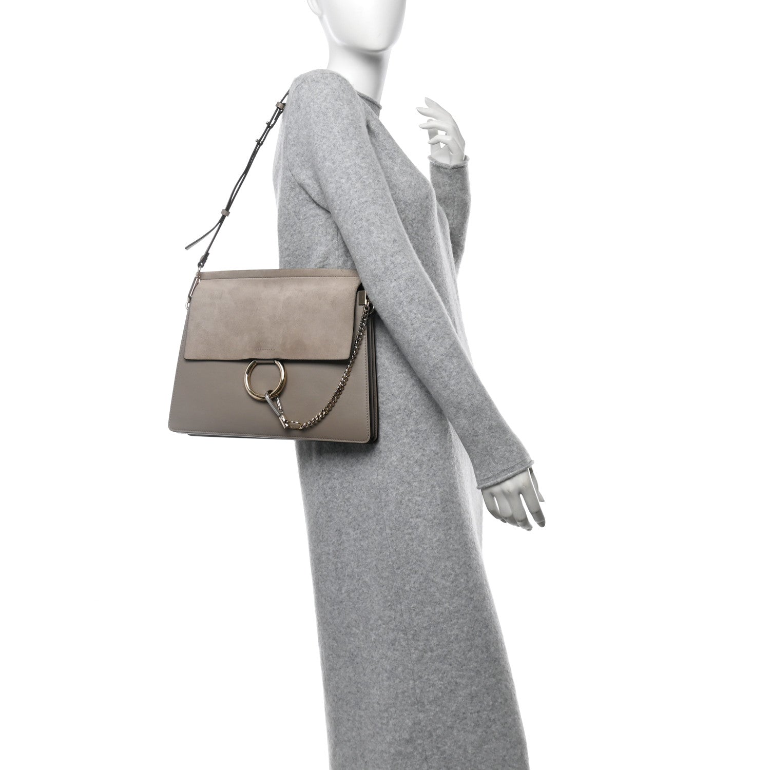 Chloe Calfskin Suede Medium Faye Shoulder Bag Motty Grey 2 of 12