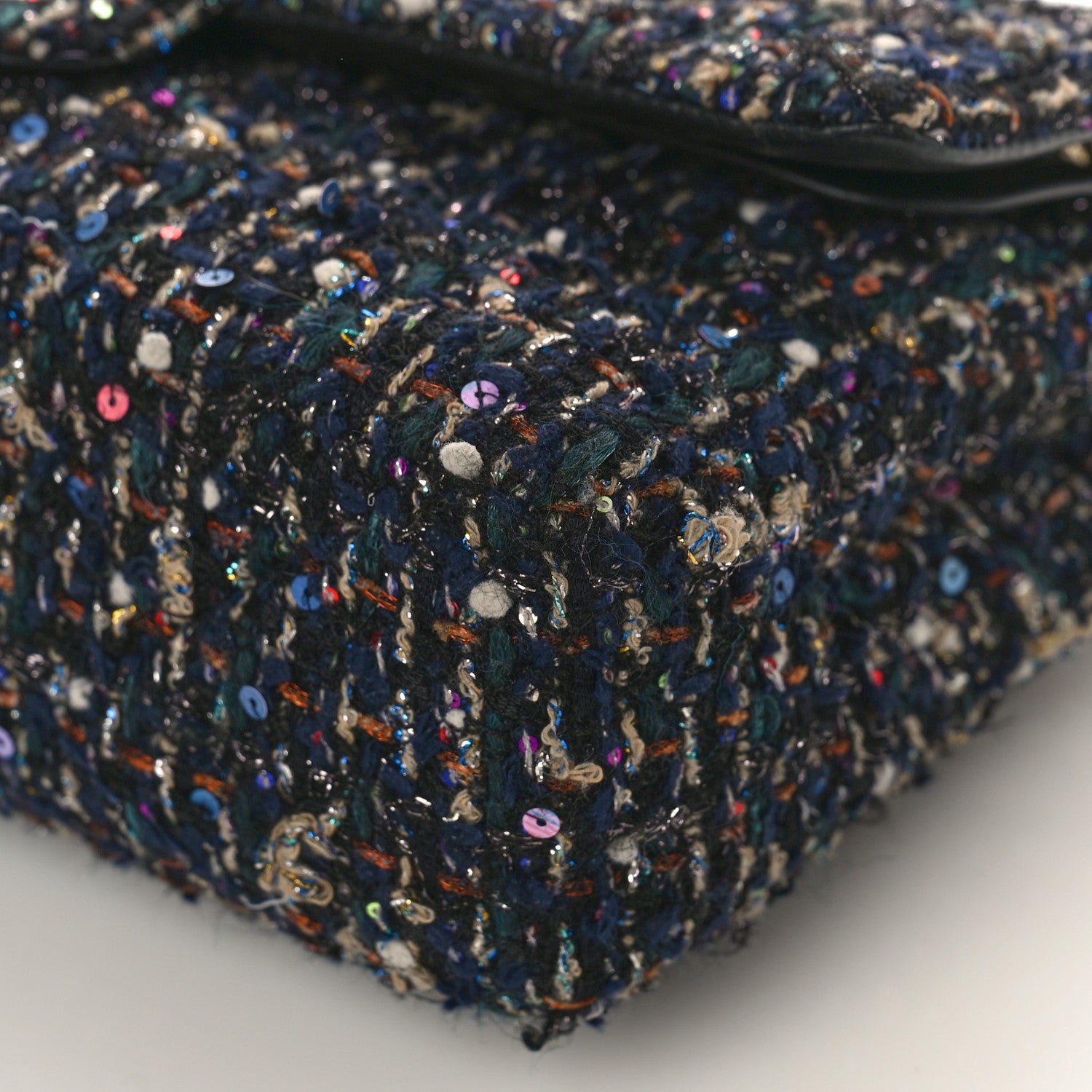Chanel Glittered Tweed Quilted Medium Double Flap Navy Blue Multicolor 8 of 14