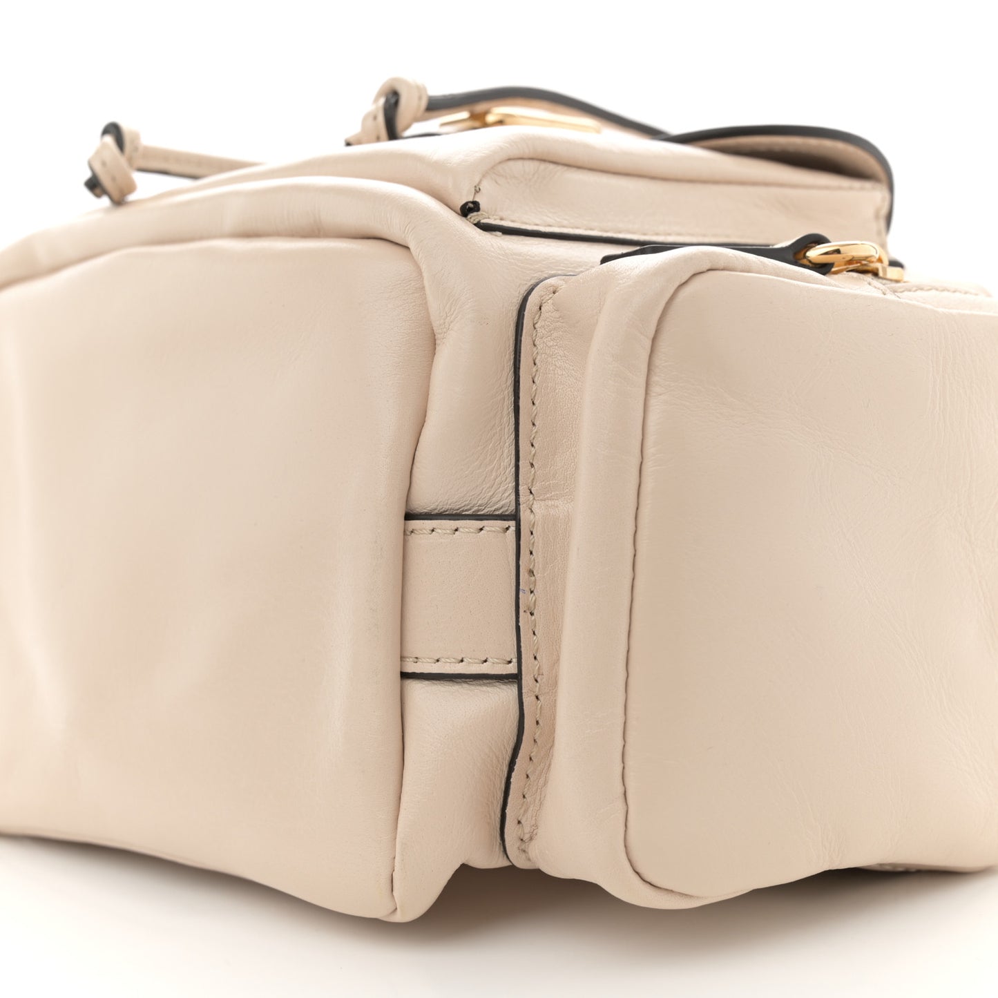 Shiny Calfskin Camera Bucket Bag Sweet Beige
