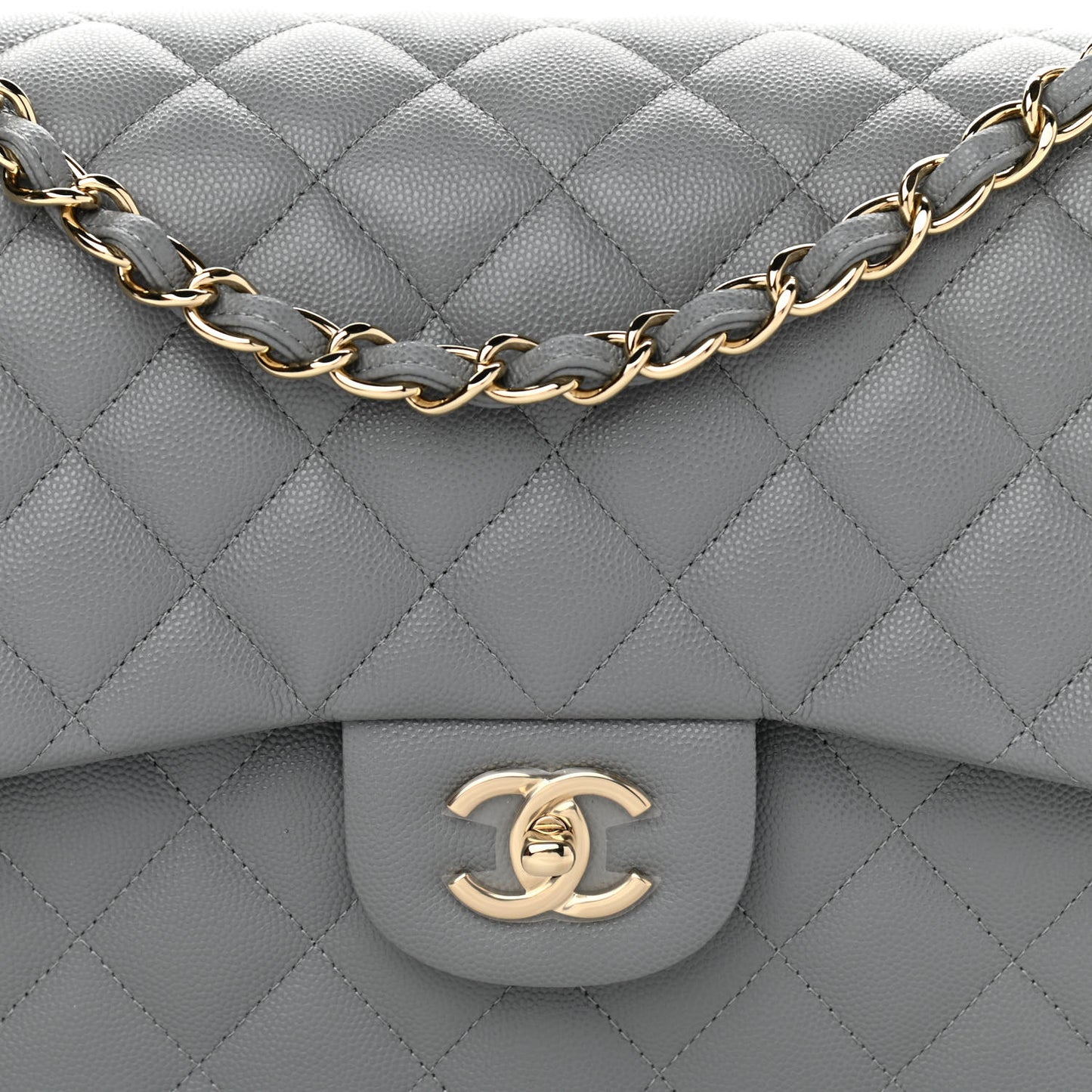 Caviar Quilted Jumbo Double Flap Grey