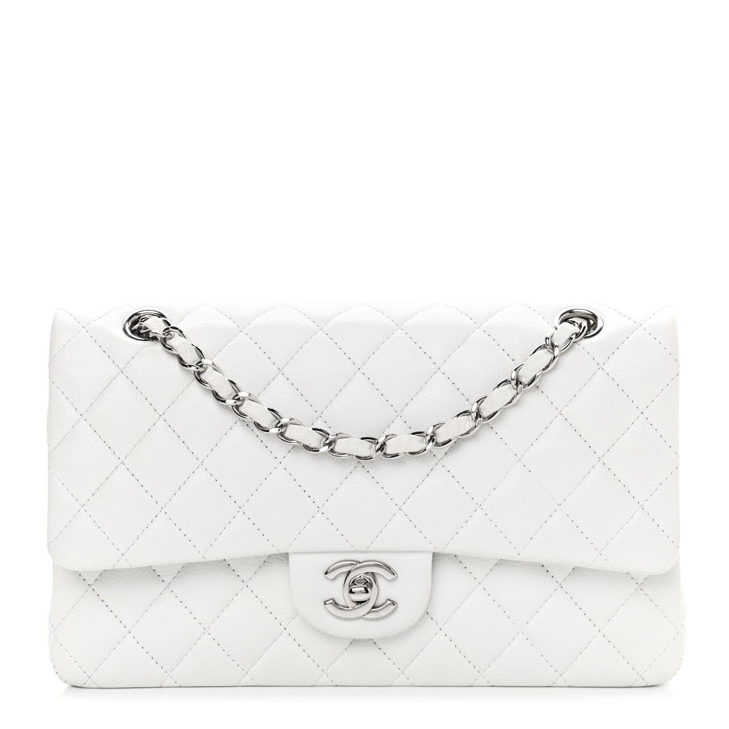 Caviar Quilted Medium Double Flap White