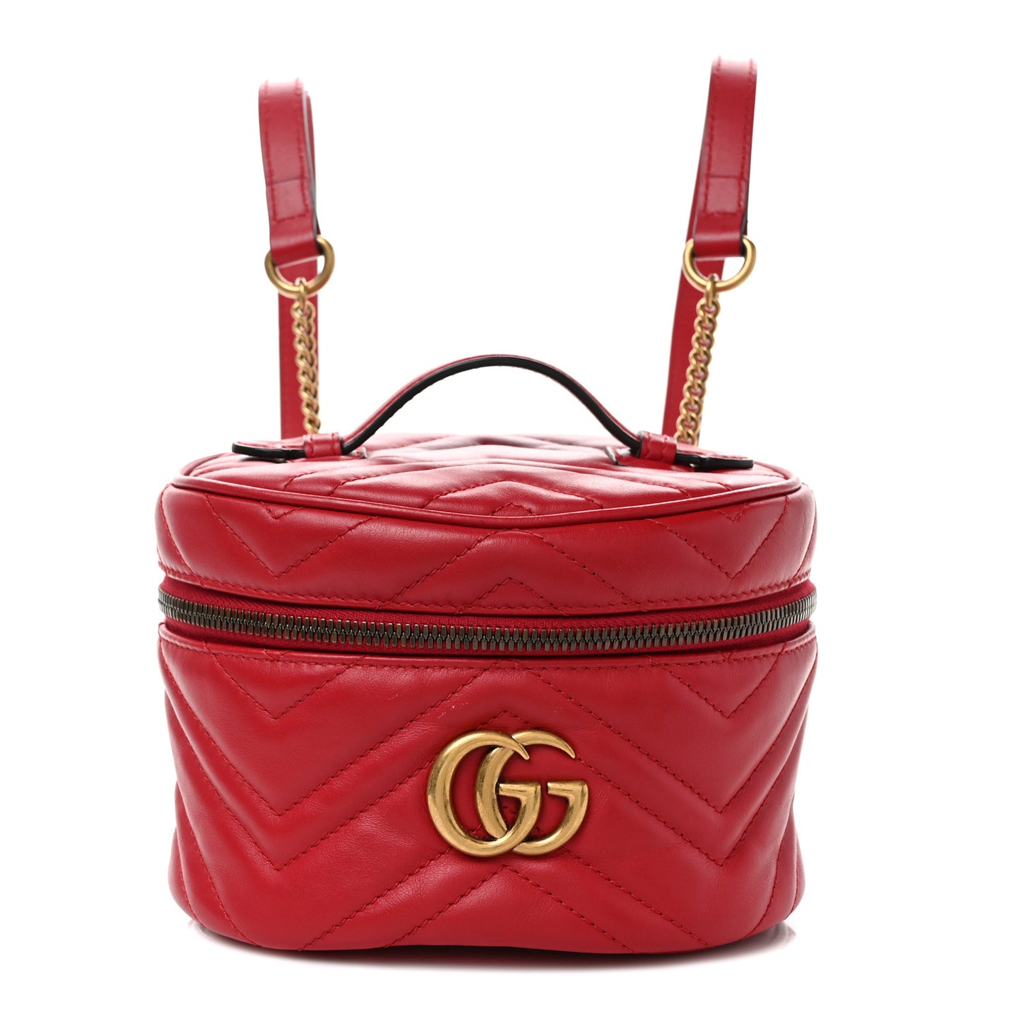 Calfskin Matelasse Mini GG Marmont Round Backpack Hibiscus Red