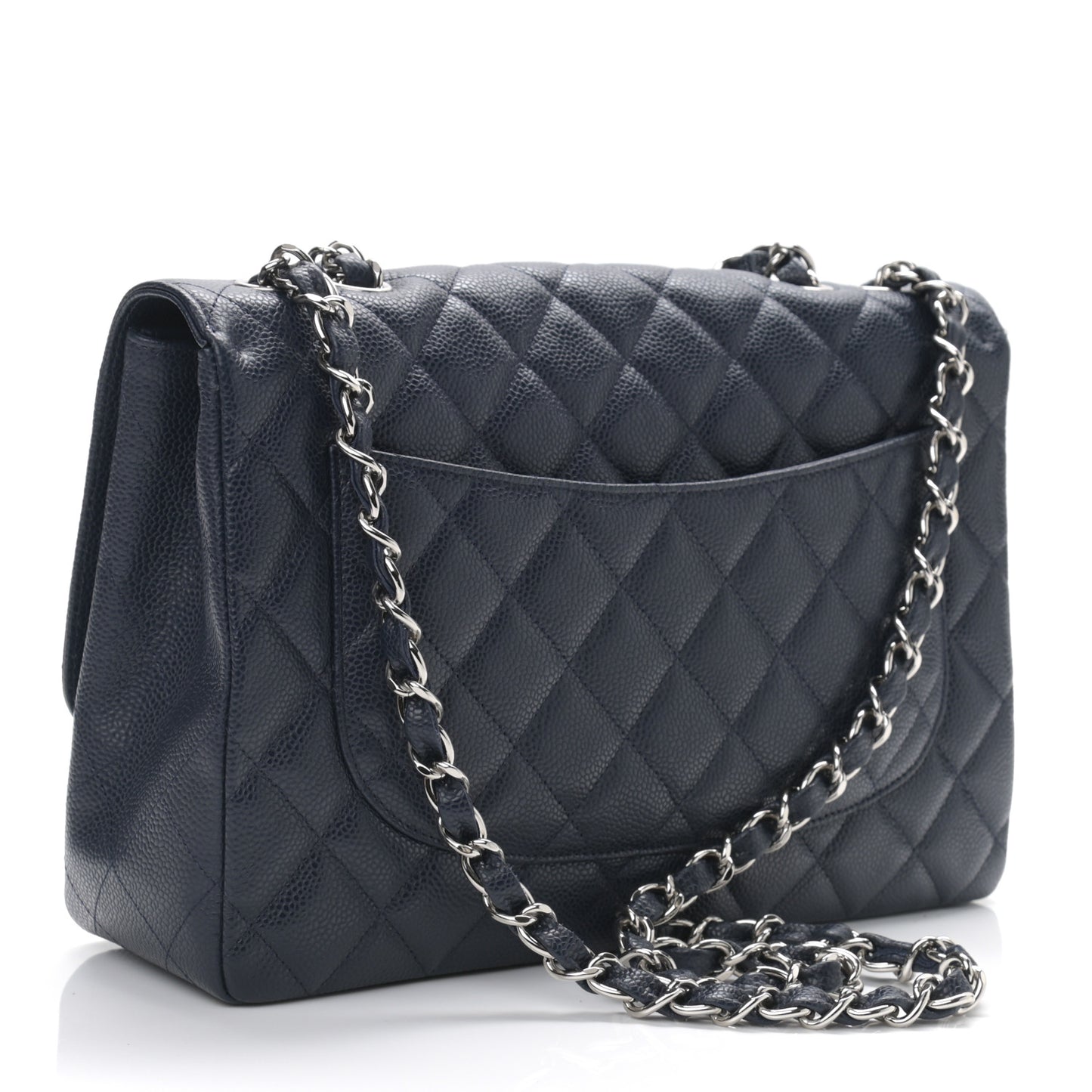 Caviar Quilted Jumbo Single Flap Navy