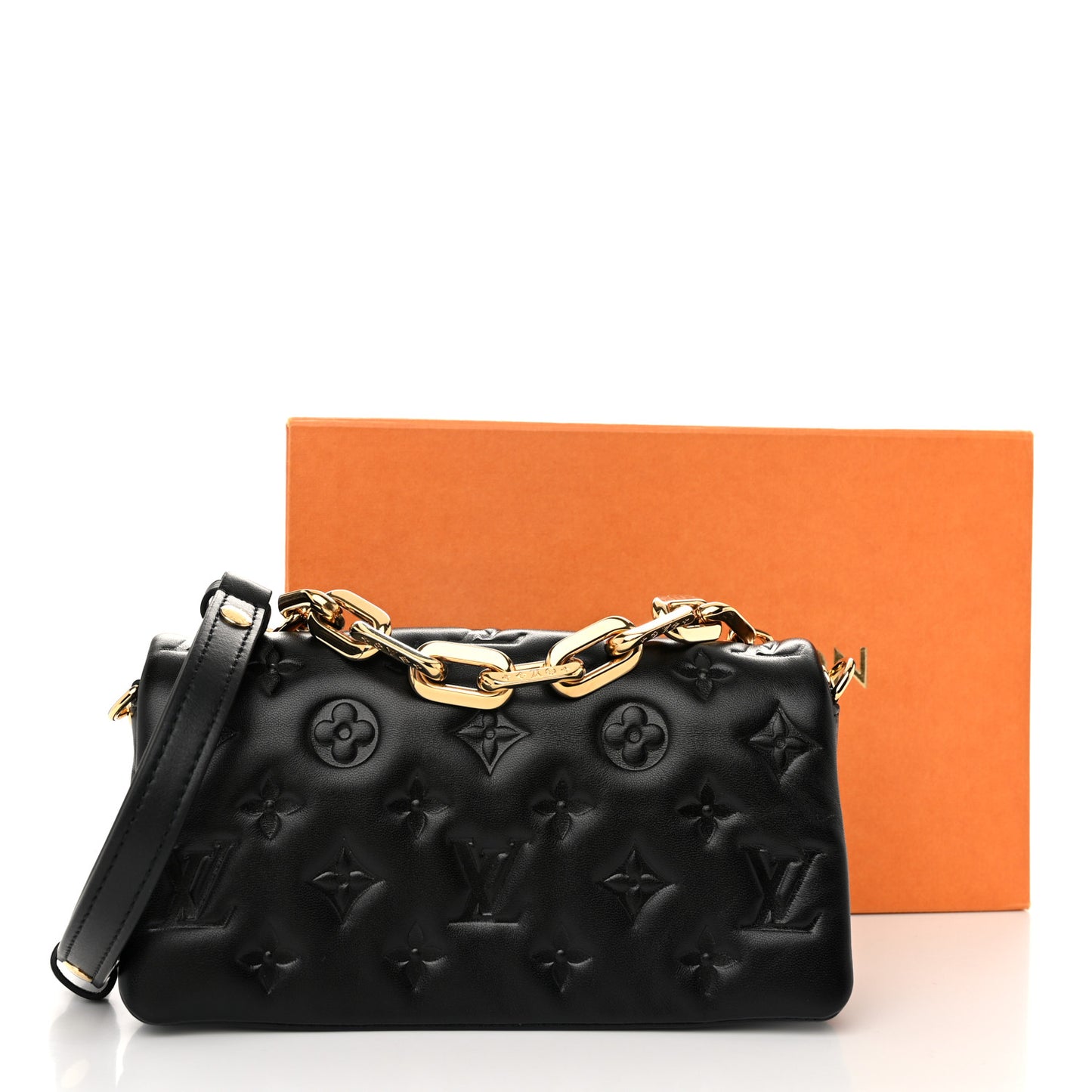 Lambskin Embossed Monogram Pochette Coussin Crossbody Black
